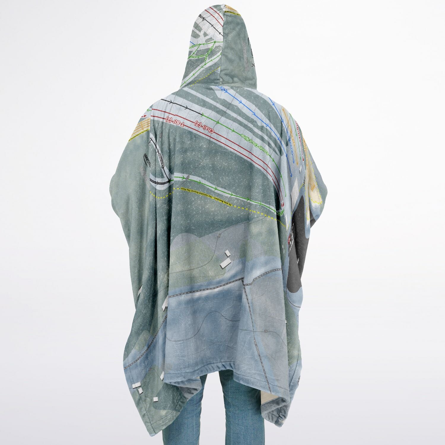 Hermon Mountain, Maine Ski Resort Map Flannel Blanket Poncho