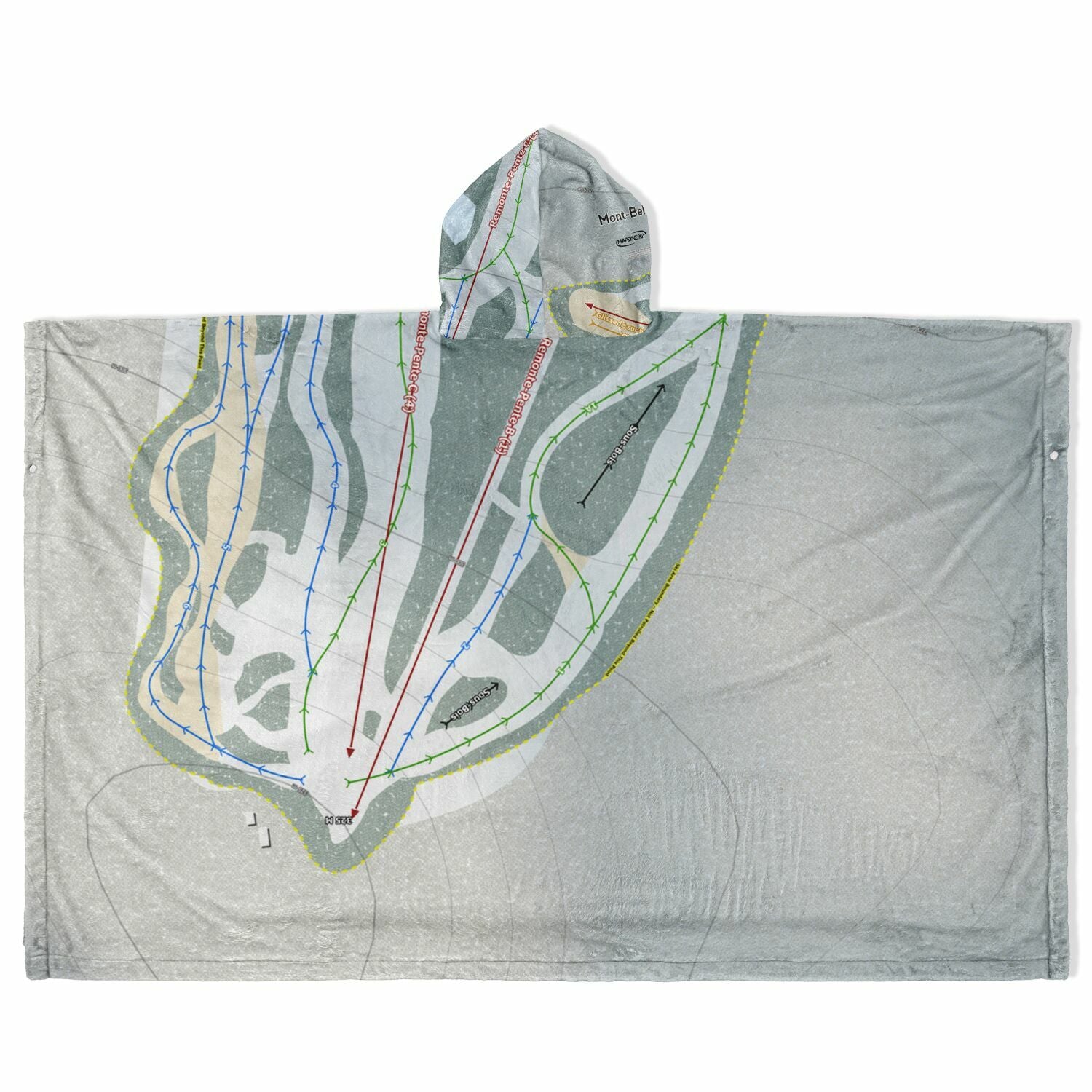 Mont-Bellevue, Quebec Ski Resort Map Flannel Blanket Poncho