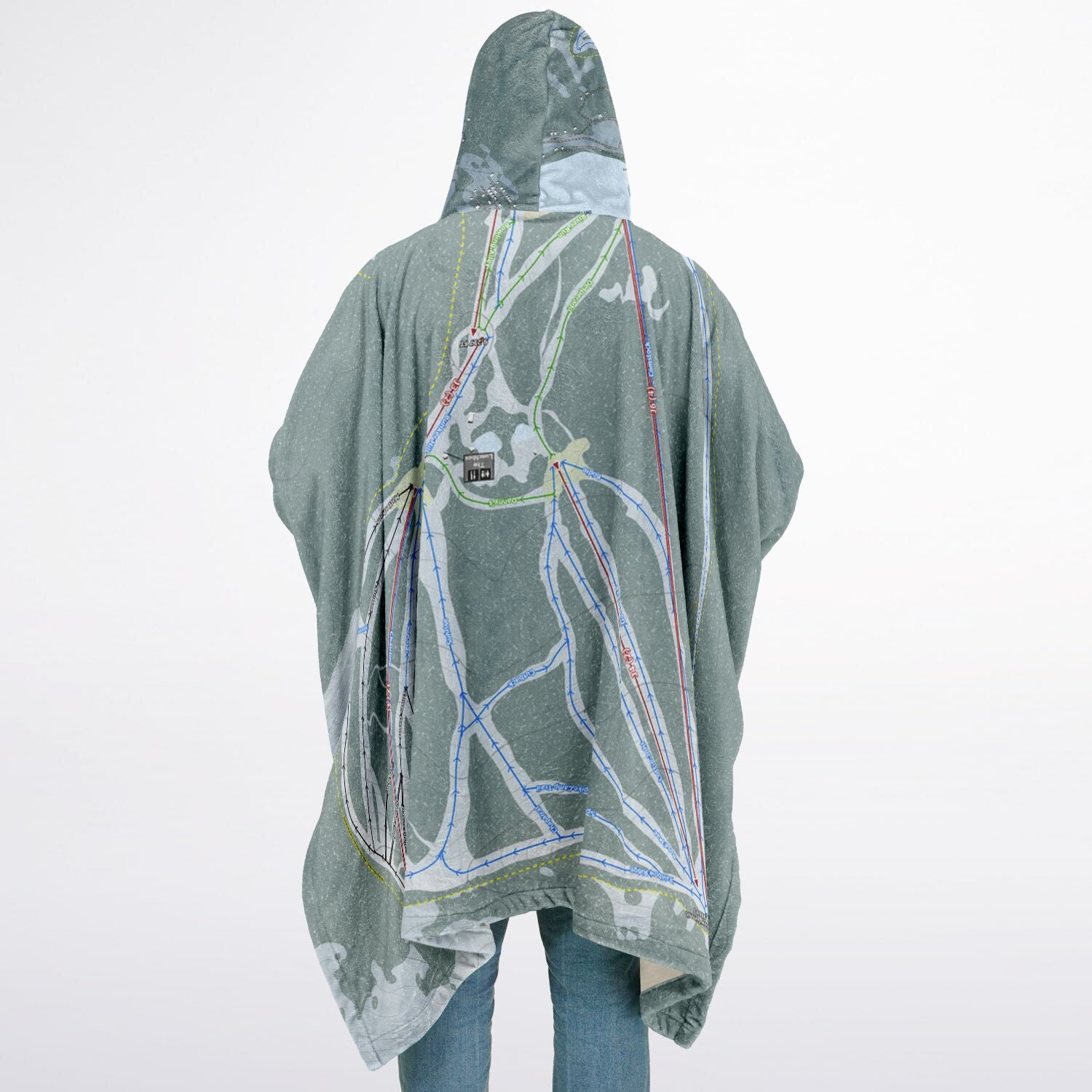 June Mountain, California Ski Resort Map Flannel Blanket Poncho
