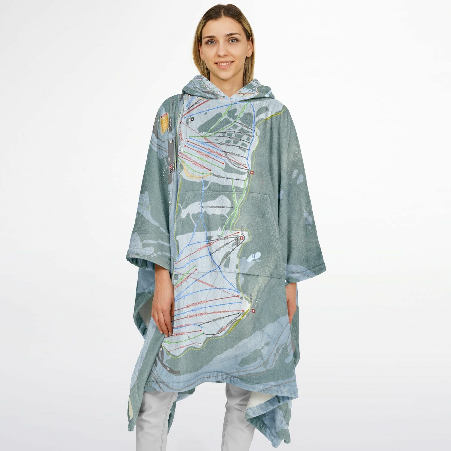 Summit At Snoqualmie, Washington Ski Resort Map Flannel Blanket Poncho