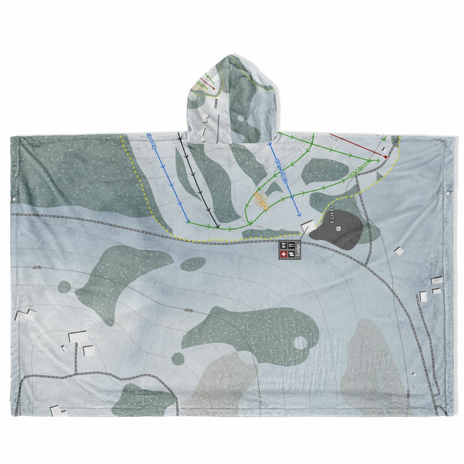 Little Ski Hill, Idaho Ski Resort Map Flannel Blanket Poncho
