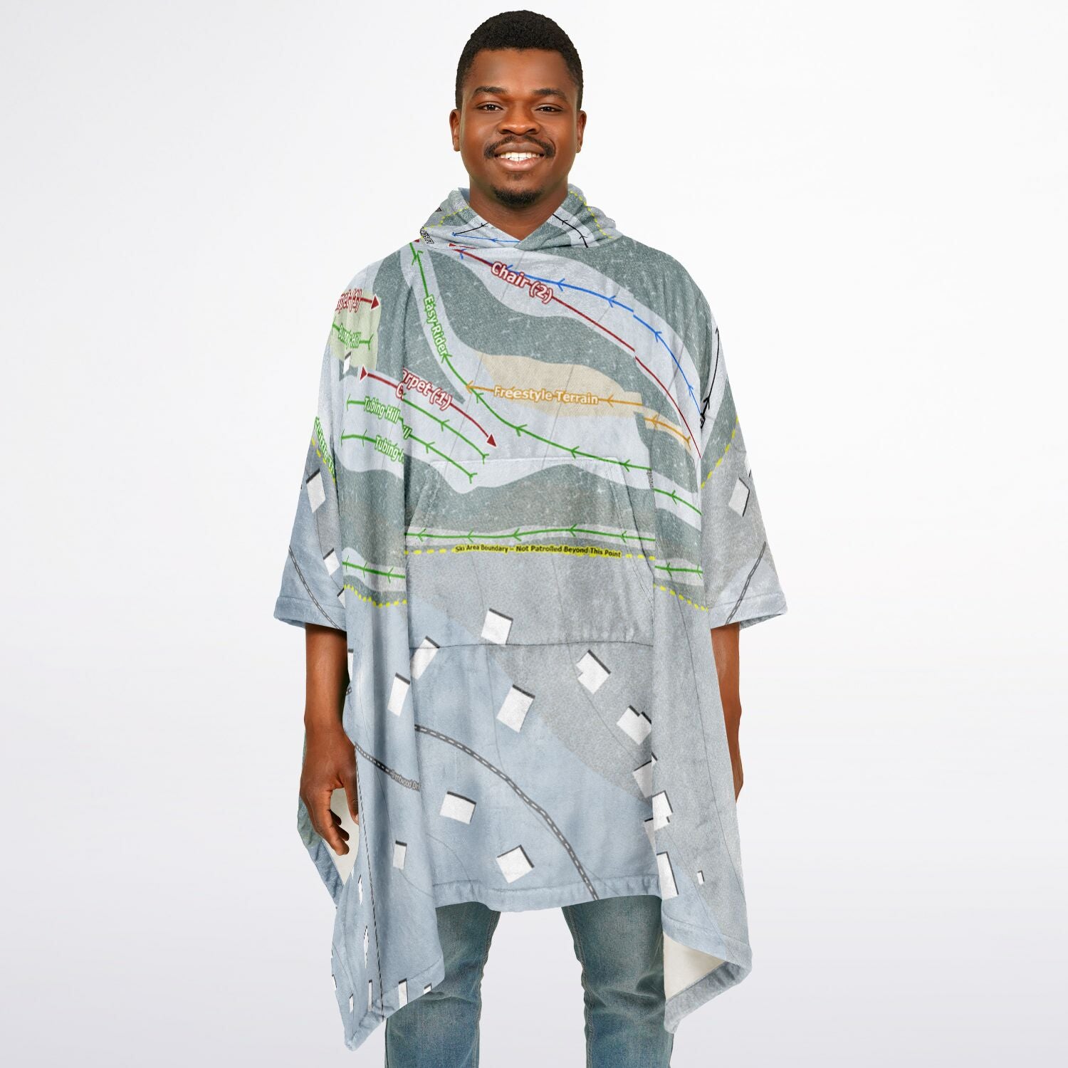 The Hideout, Pennsylvania Ski Resort Map Flannel Blanket Poncho