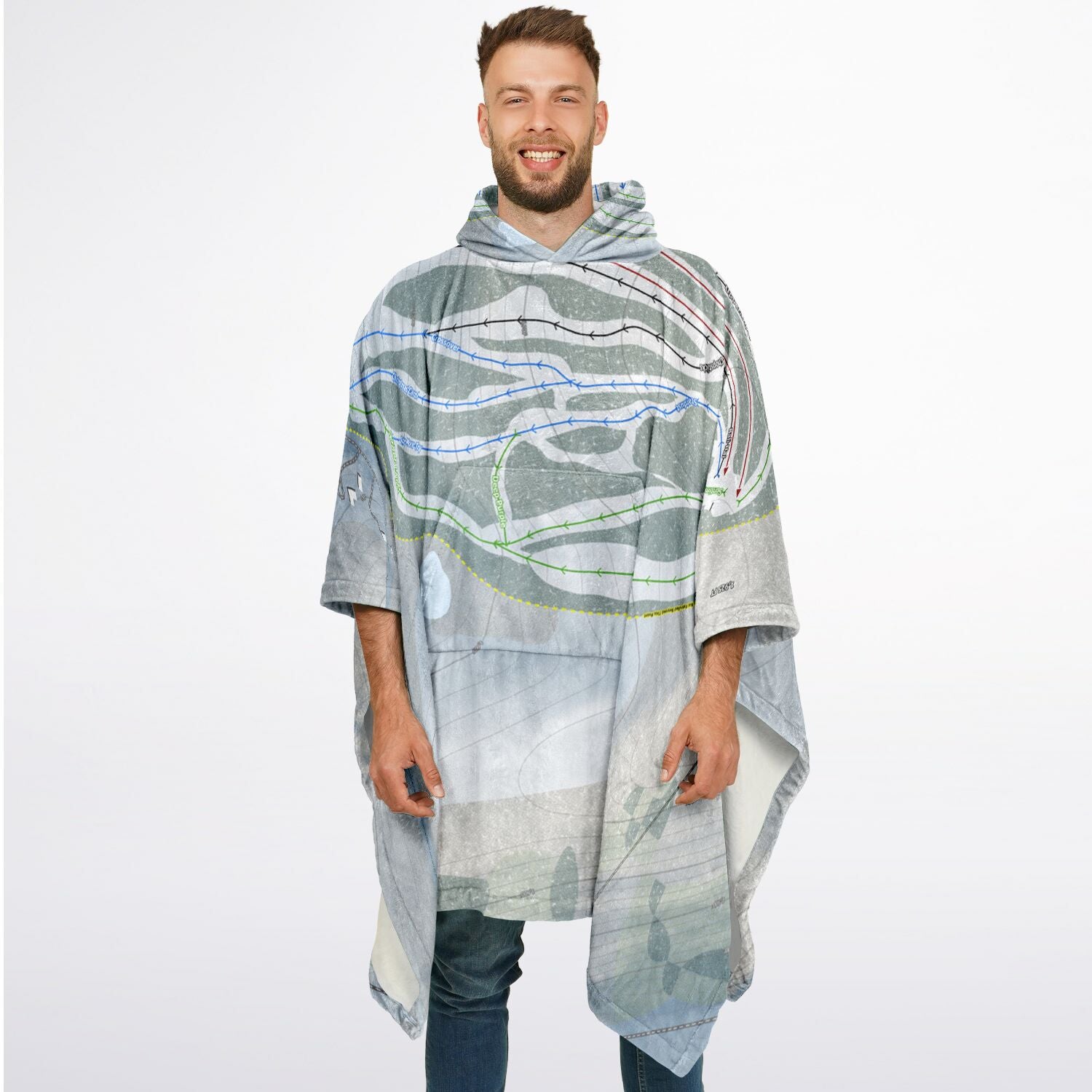Song Mountain, New York Ski Resort Map Flannel Blanket Poncho