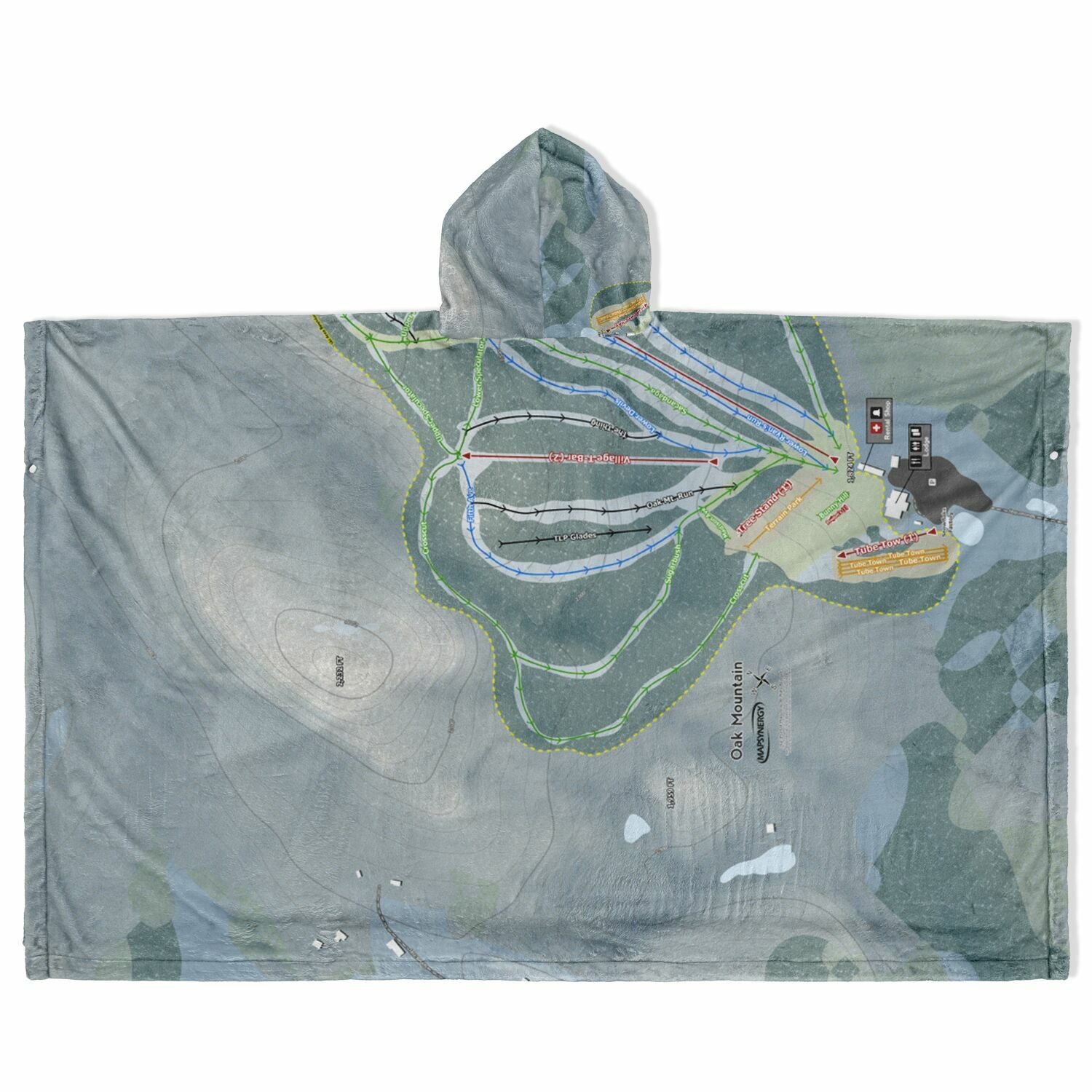 Oak Mountain, New York Ski Resort Map Flannel Blanket Poncho