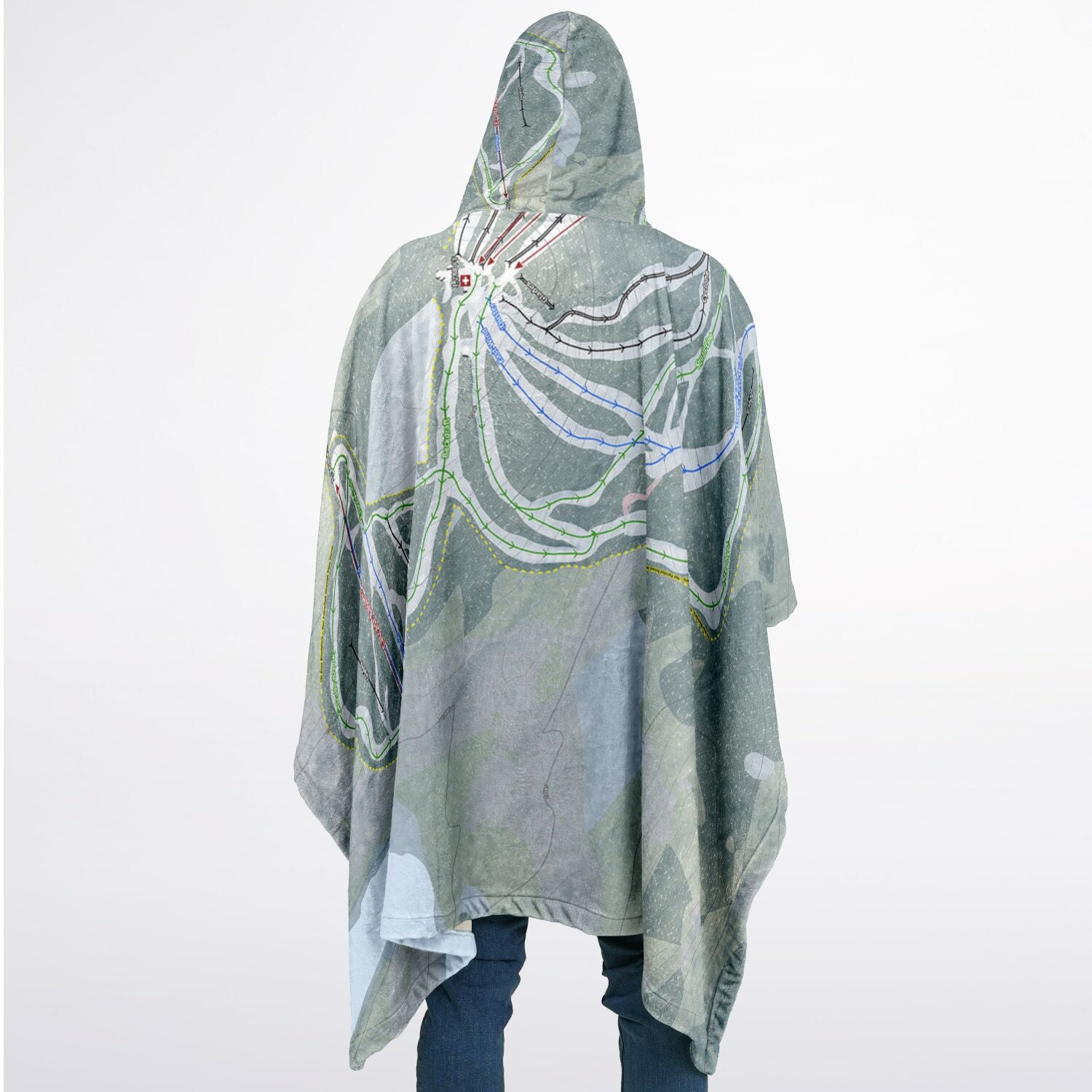 Pats Peak, New Hampshire Ski Resort Map Flannel Blanket Poncho