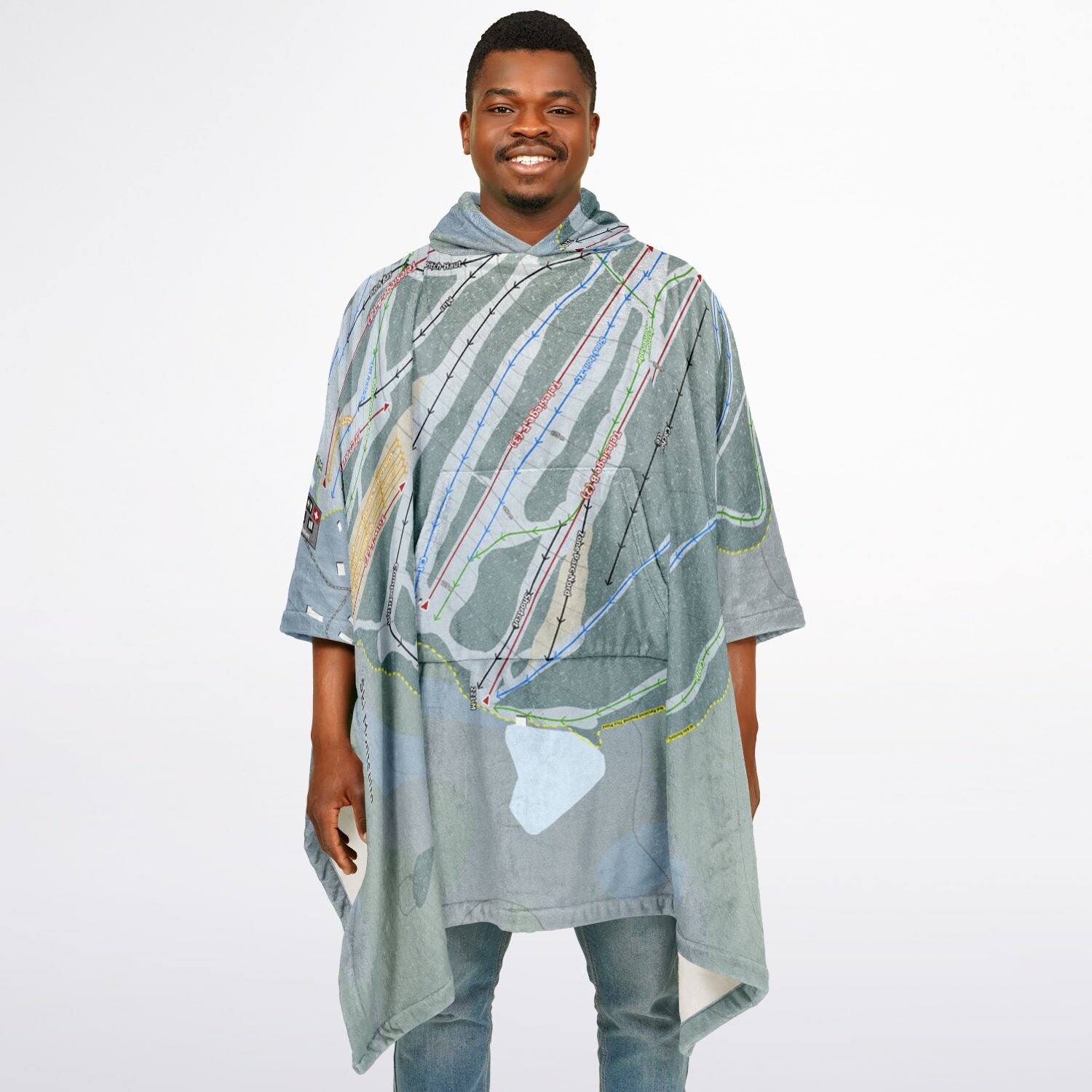 Ski Montcalm, Quebec Ski Resort Map Flannel Blanket Poncho