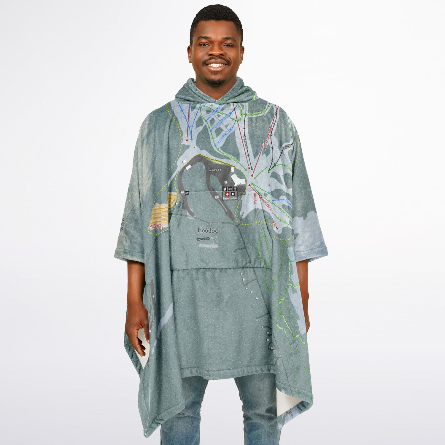 Hoodoo, Oregon Ski Resort Map Flannel Blanket Poncho