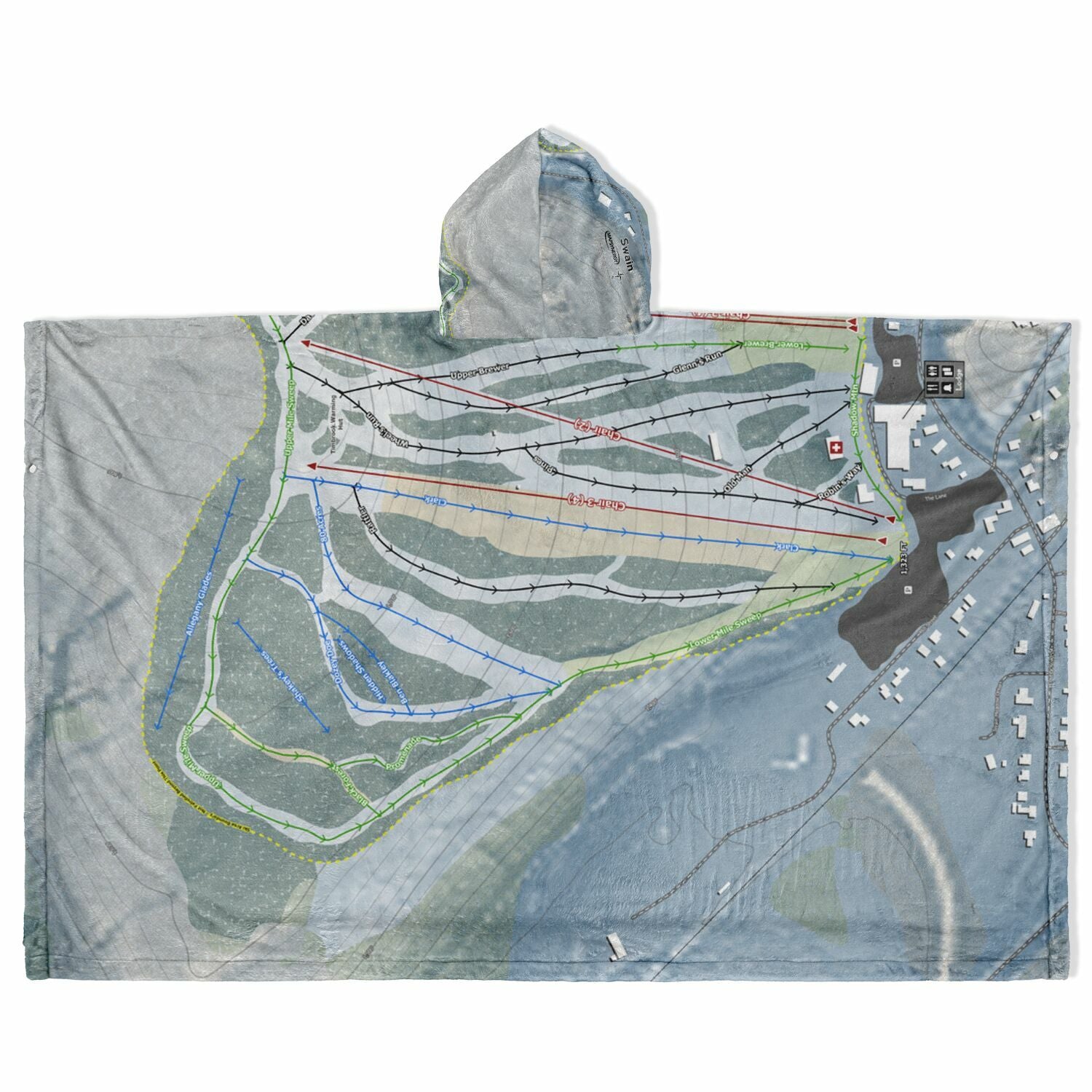 Swain, New York Ski Resort Map Flannel Blanket Poncho