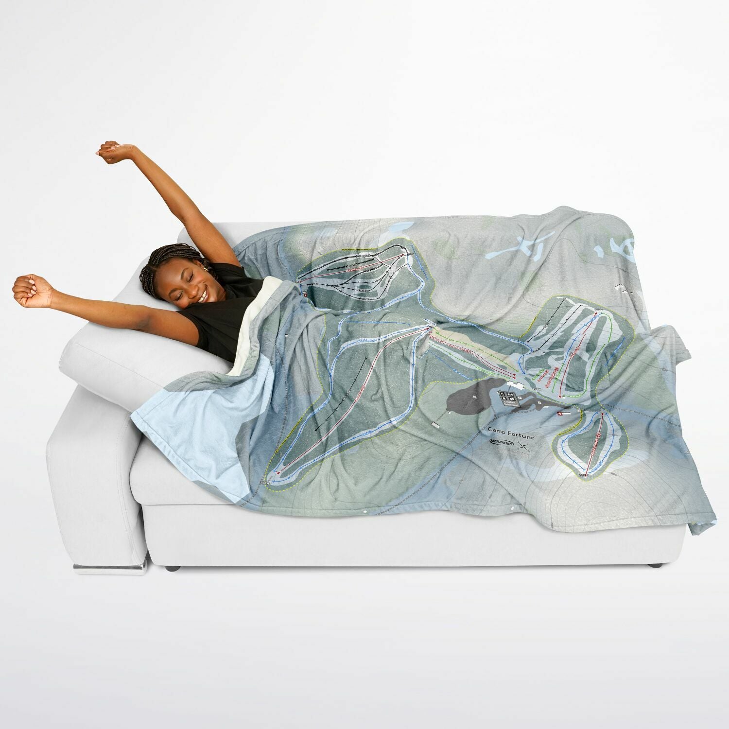 Camp Fortune, Quebec Ski Resort Map Flannel Blanket Poncho