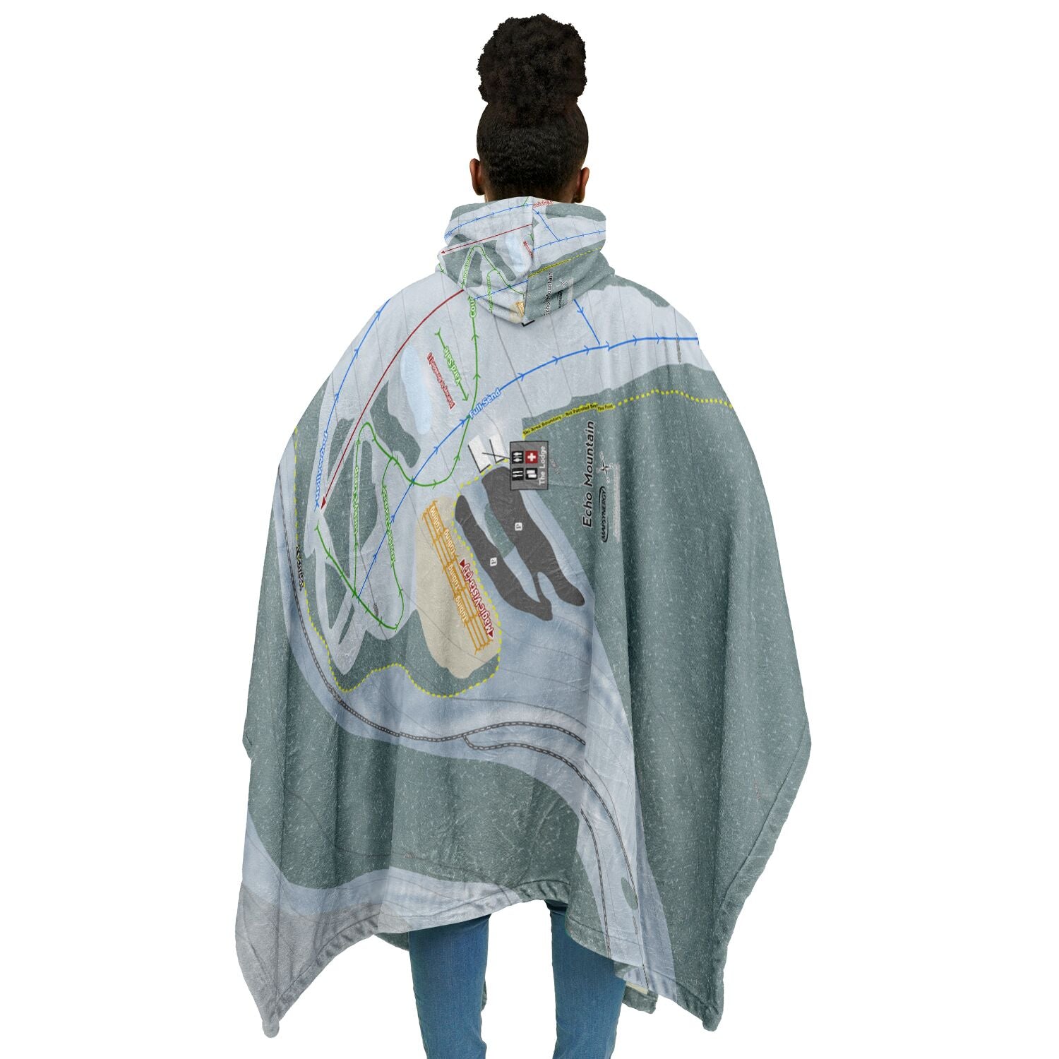 Echo Mountain, Colorado Ski Resort Map Flannel Blanket Poncho