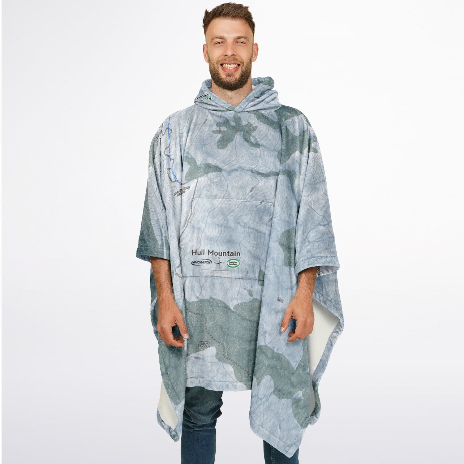 Hull Mountain, California Ski Resort Map Flannel Blanket Poncho