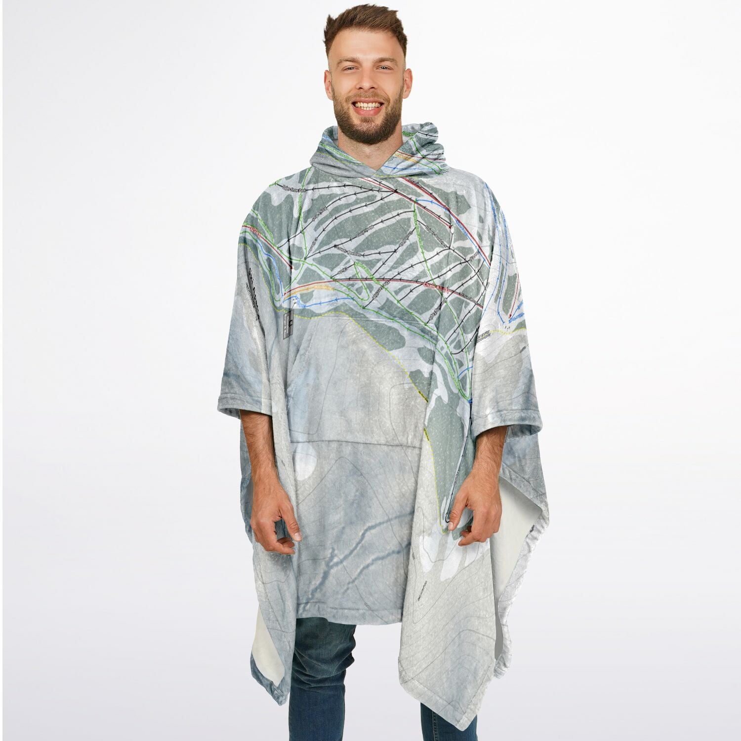 Ski Apache, New Mexico Ski Resort Map Flannel Blanket Poncho