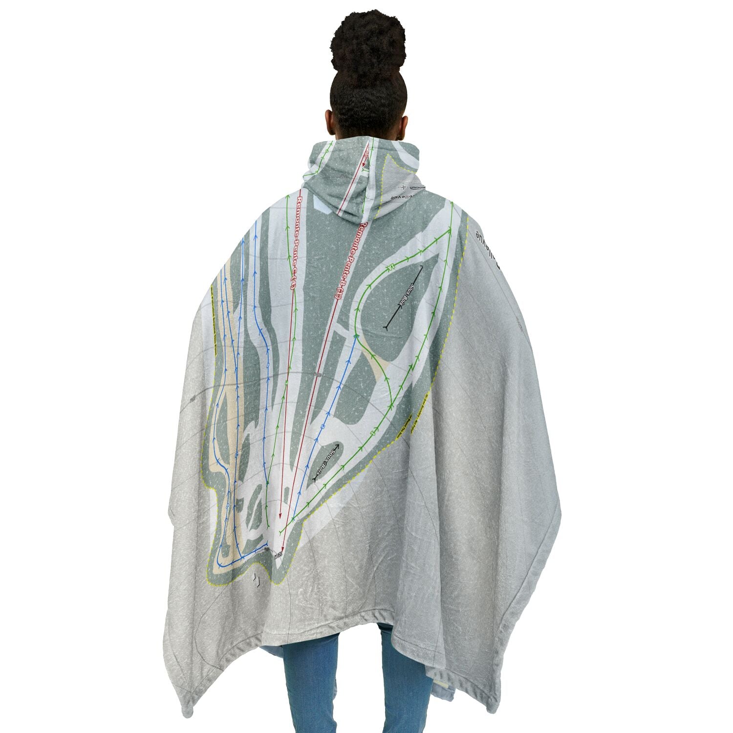 Mont-Bellevue, Quebec Ski Resort Map Flannel Blanket Poncho