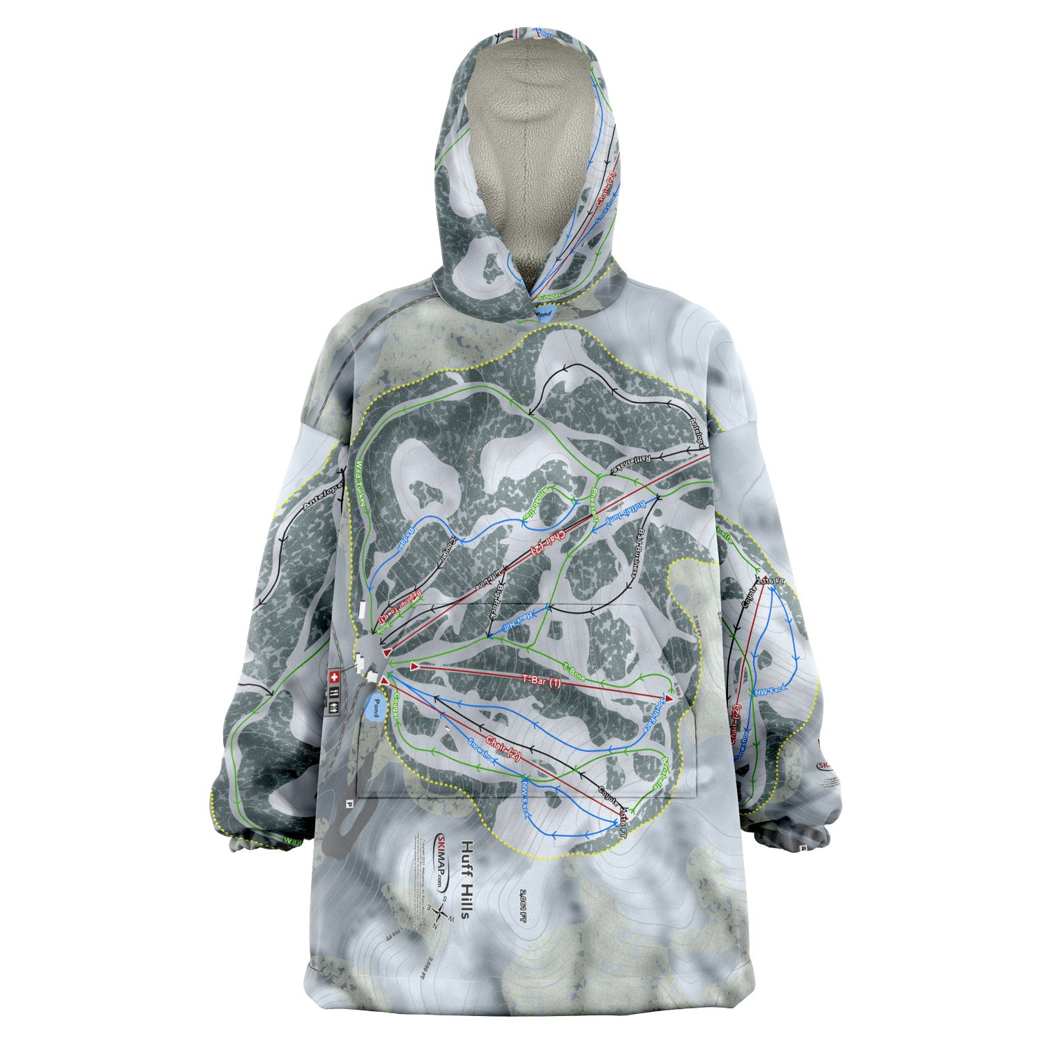 Huff Hills, North Dakota Ski Trail Map Snug Hoodie