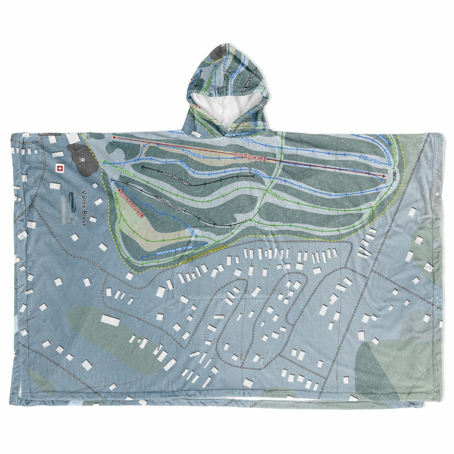 Vallee Bleue, Quebec Ski Resort Map Flannel Blanket Poncho