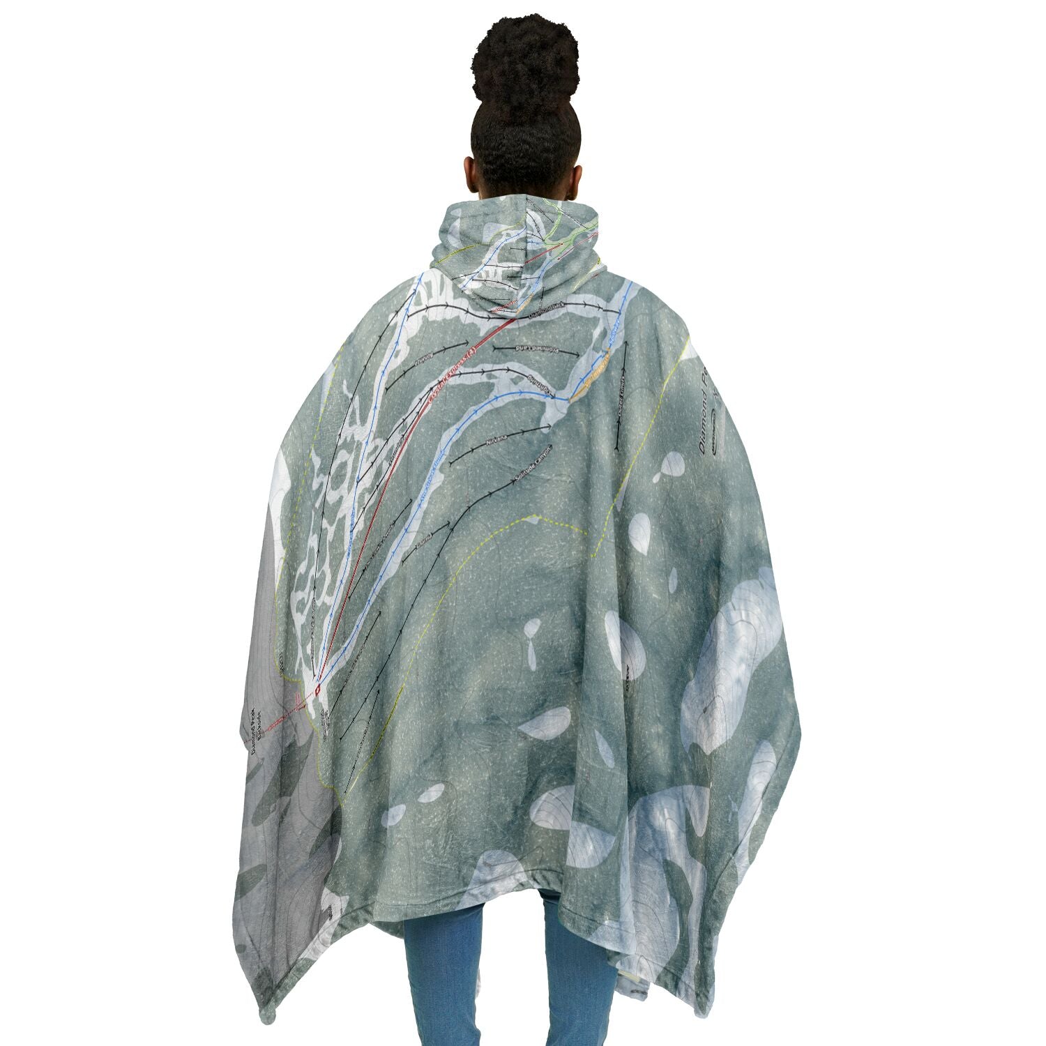 Diamond Peak, Nevada Ski Resort Map Flannel Blanket Poncho