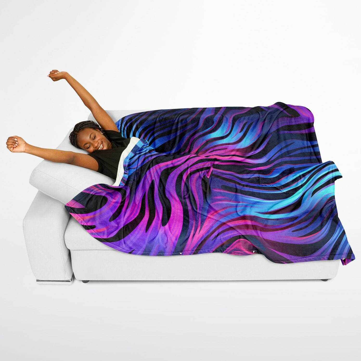 Neon Fluid Waves, Flannel Blanket Poncho