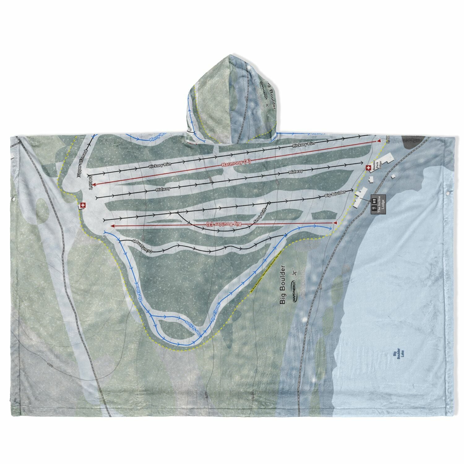 Big Boulder, Pennsylvania Ski Resort Map Flannel Blanket Poncho