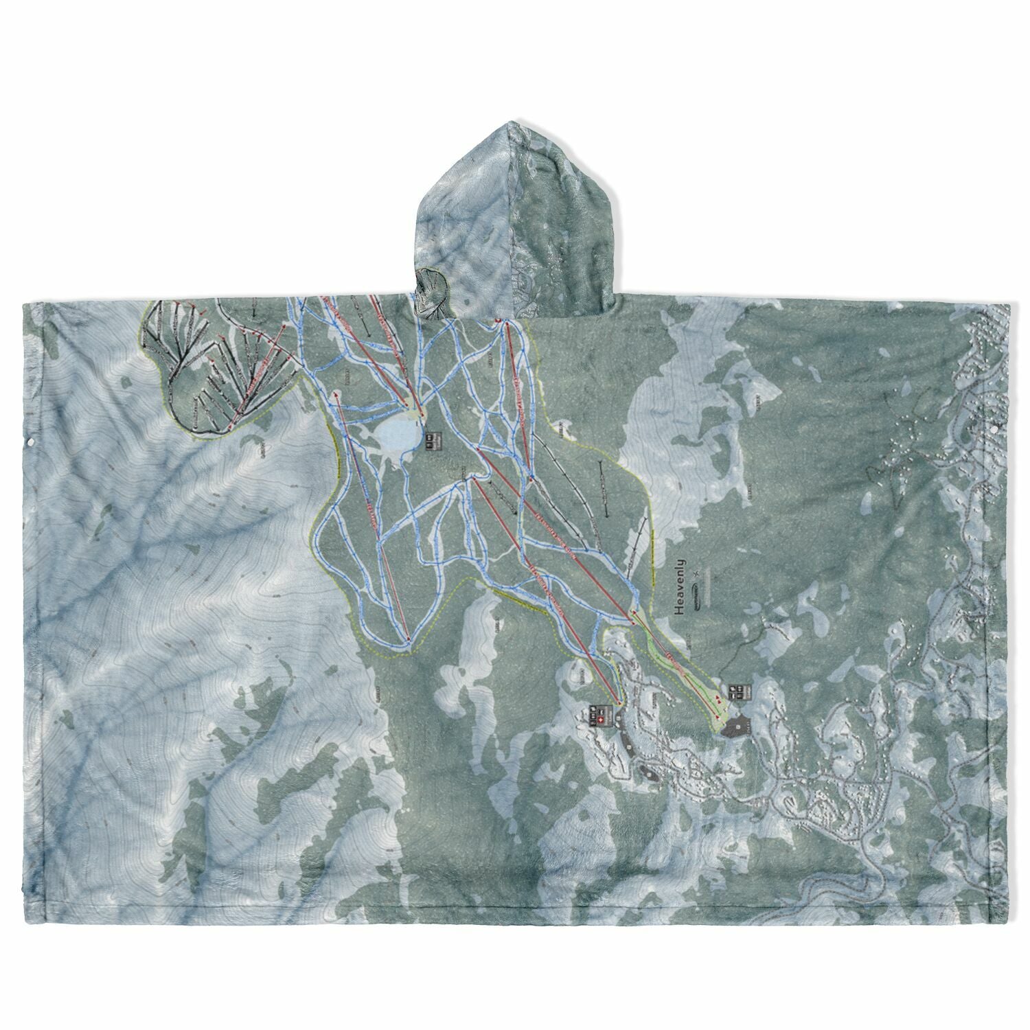 Heavenly, Nevada Ski Resort Map Flannel Blanket Poncho