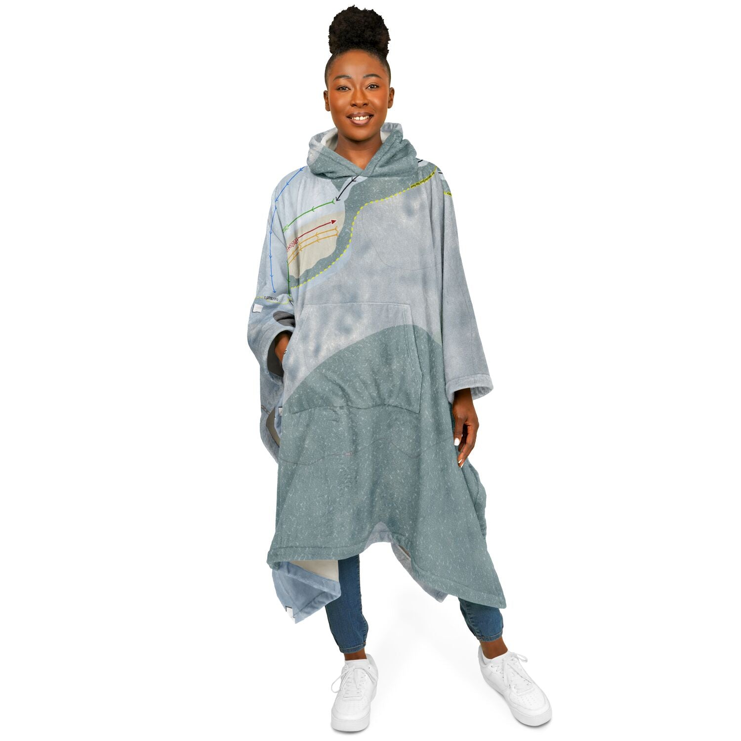 Mt Pisgah, New York Ski Resort Map Flannel Blanket Poncho