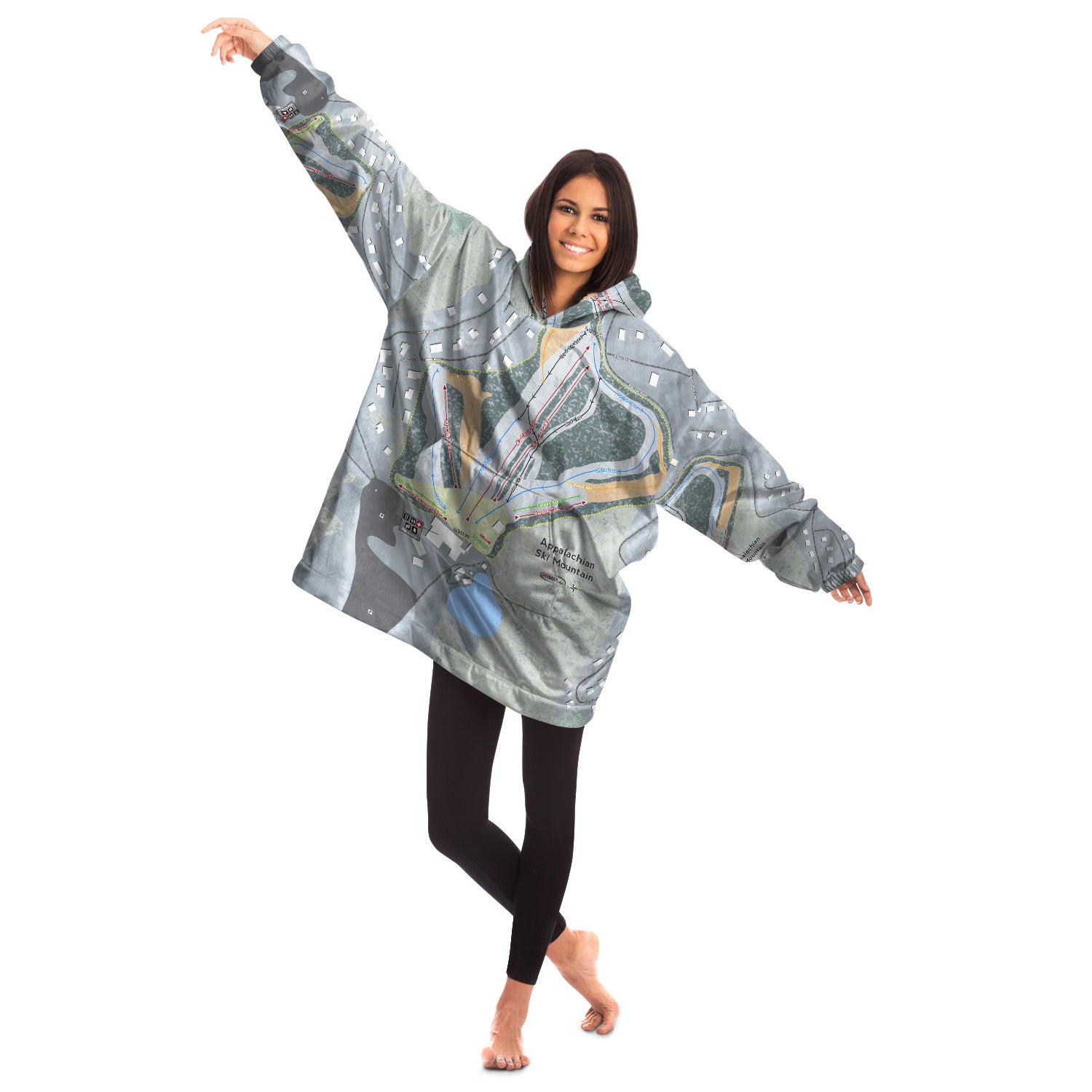 Appalachian Ski Mountain, North Carolina Ski Trail Map Snug Hoodie