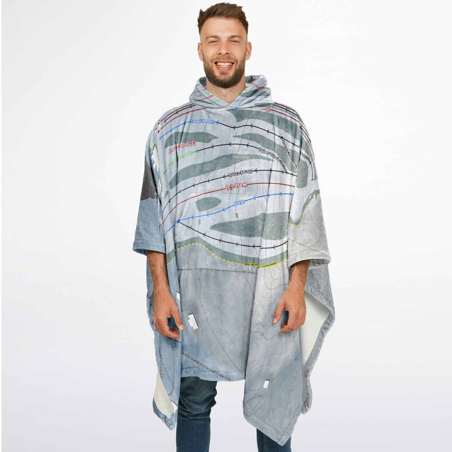 Ski Bradford, Massachusetts Ski Resort Map Flannel Blanket Poncho