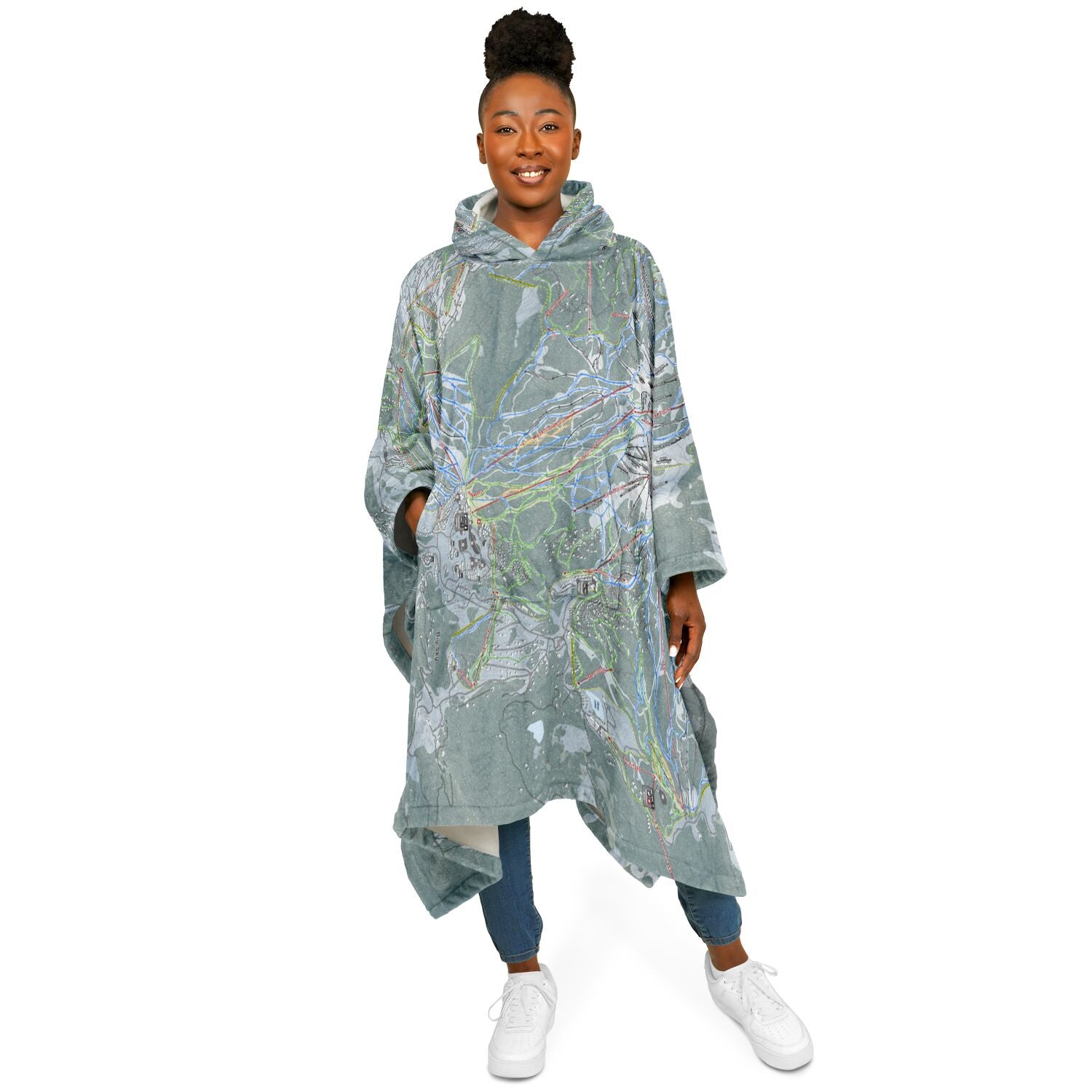 Big Sky, Montana Ski Resort Map Flannel Blanket Poncho