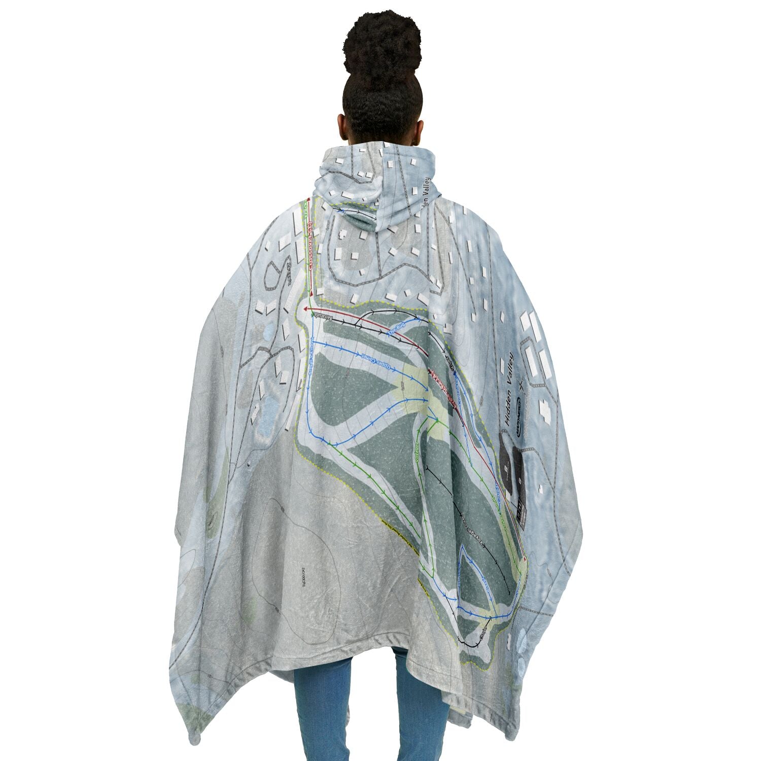 Hidden Valley, Pennsylvania Ski Resort Map Flannel Blanket Poncho