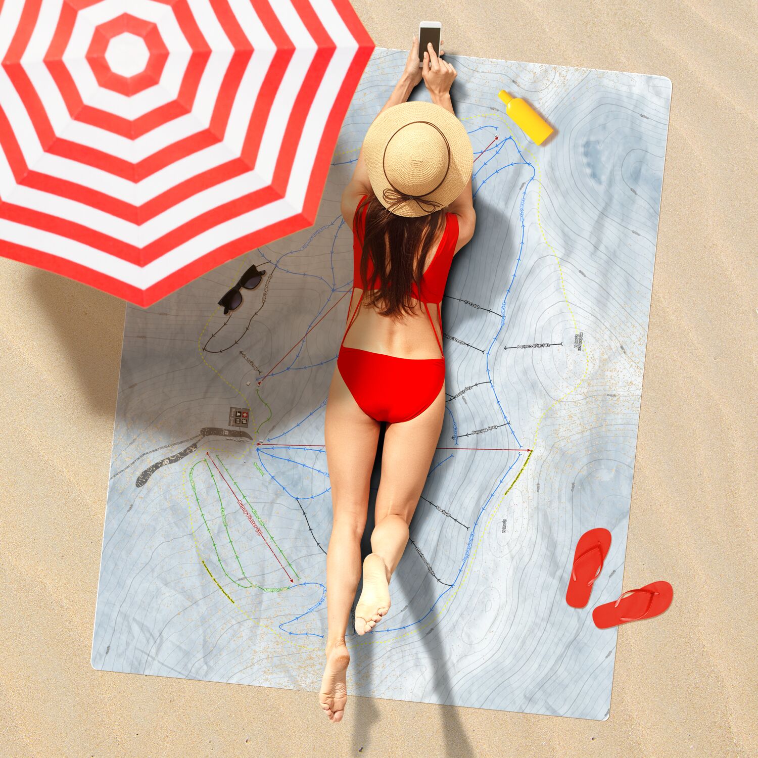 Mt Dobson, New Zealand Ski Resort Map Printed Beach Towel