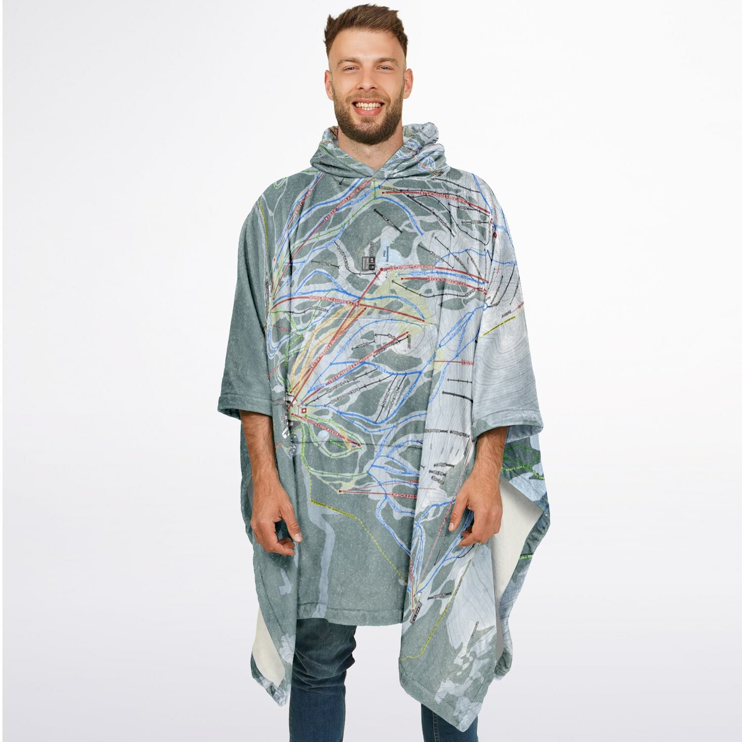 Mammoth Mountain, California Ski Resort Map Flannel Blanket Poncho