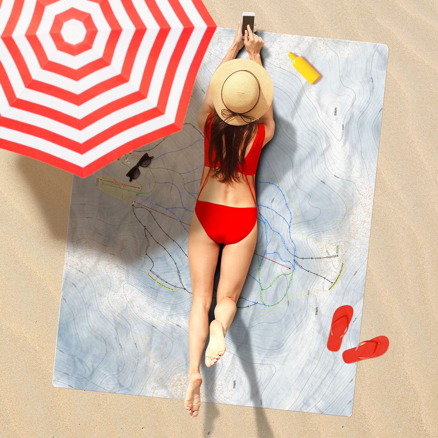 Ohau, New Zealand Ski Resort Map Printed Beach Towel