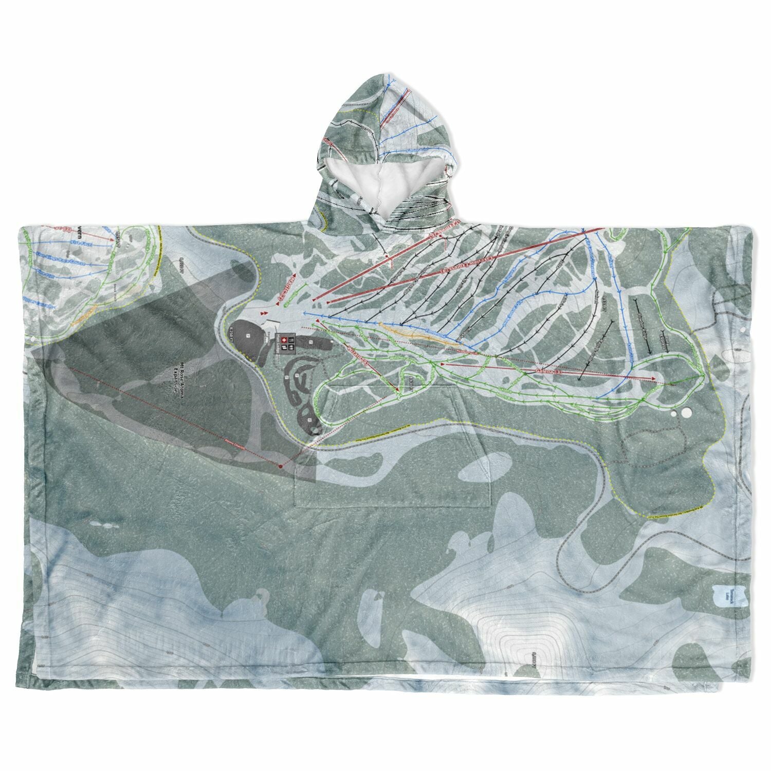 Mt Rose, Nevada Ski Resort Map Flannel Blanket Poncho