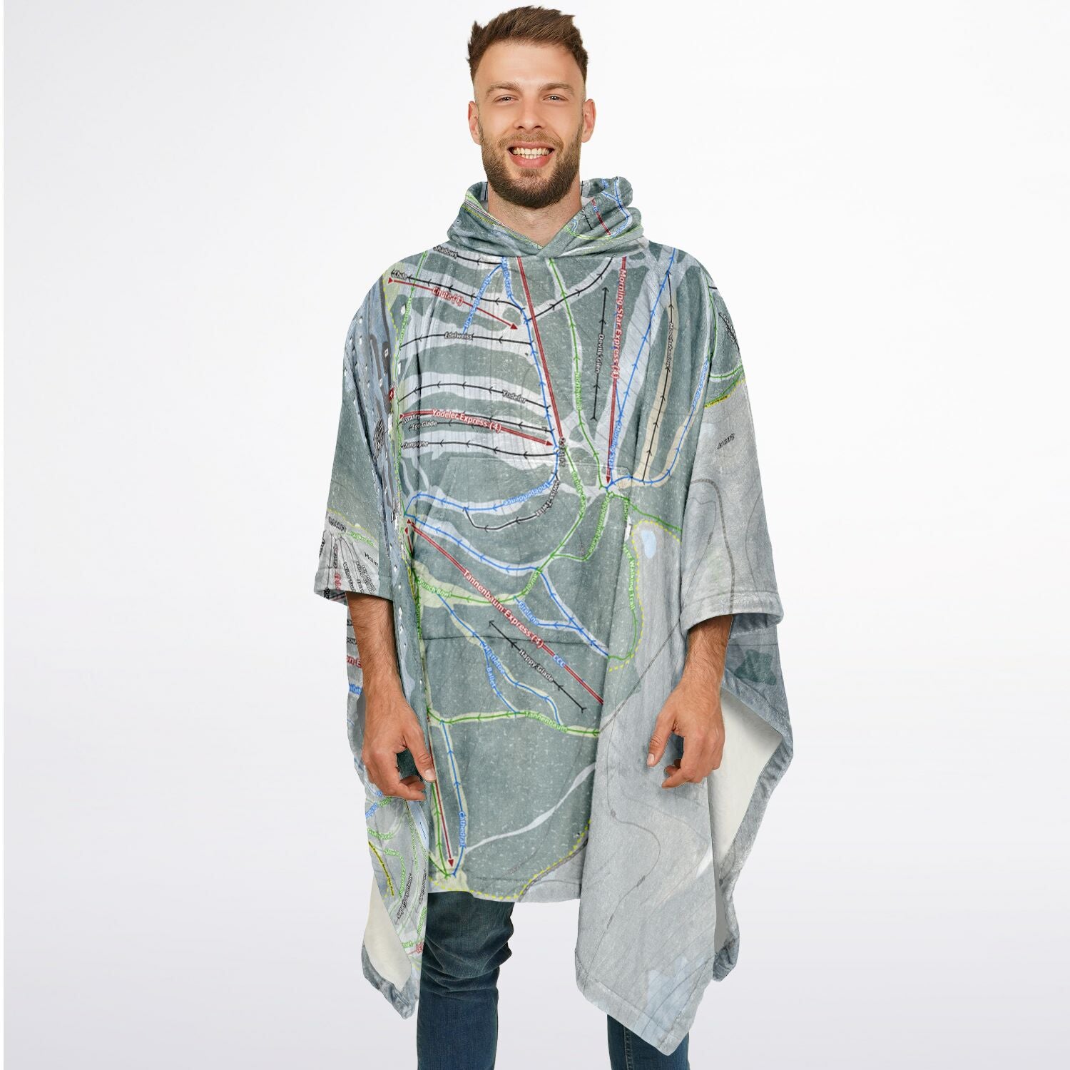 Holiday Valley, New York Ski Resort Map Flannel Blanket Poncho