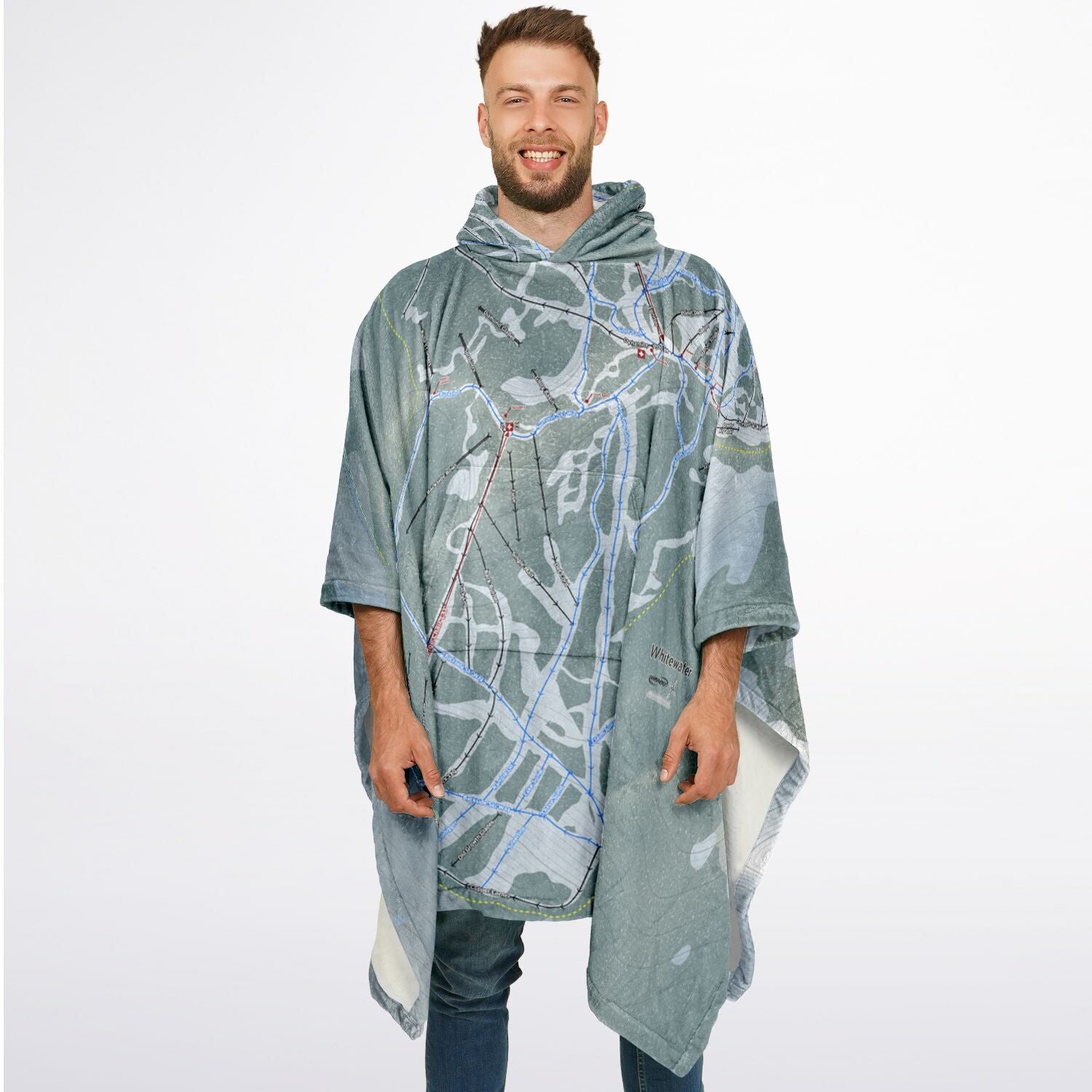 Whitewater, British Columbia Ski Resort Map Flannel Blanket Poncho