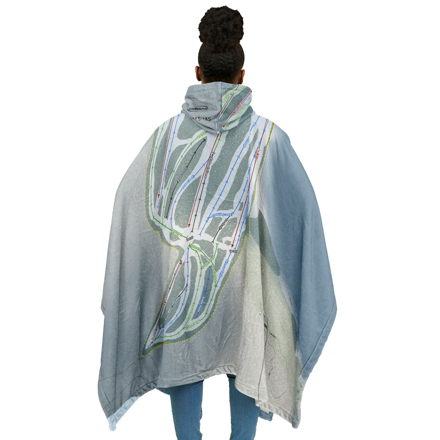 Ski Saint-Bruno, Quebec Ski Resort Map Flannel Blanket Poncho