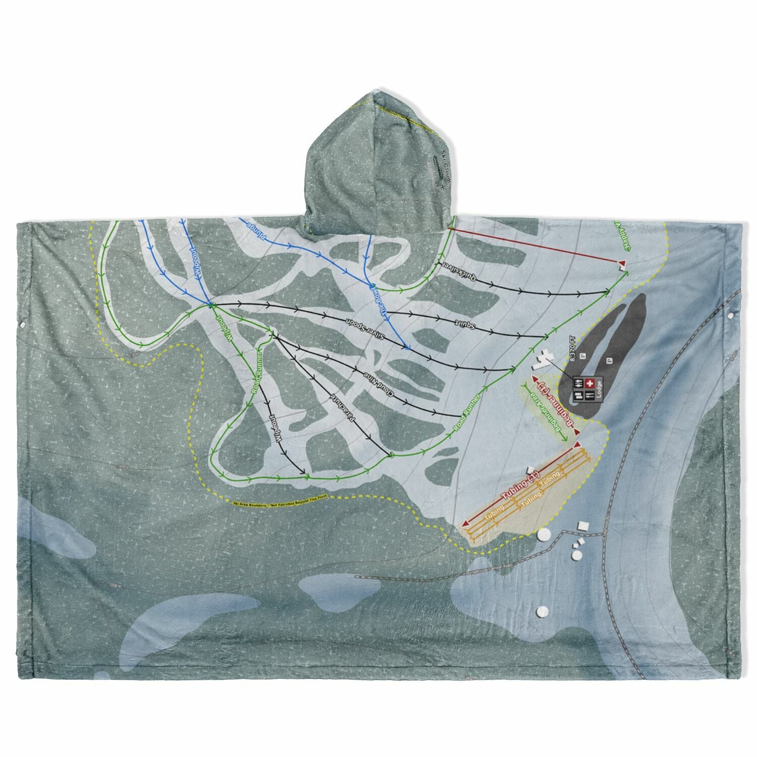 Ski Cloudcroft, New Mexico Ski Resort Map Flannel Blanket Poncho