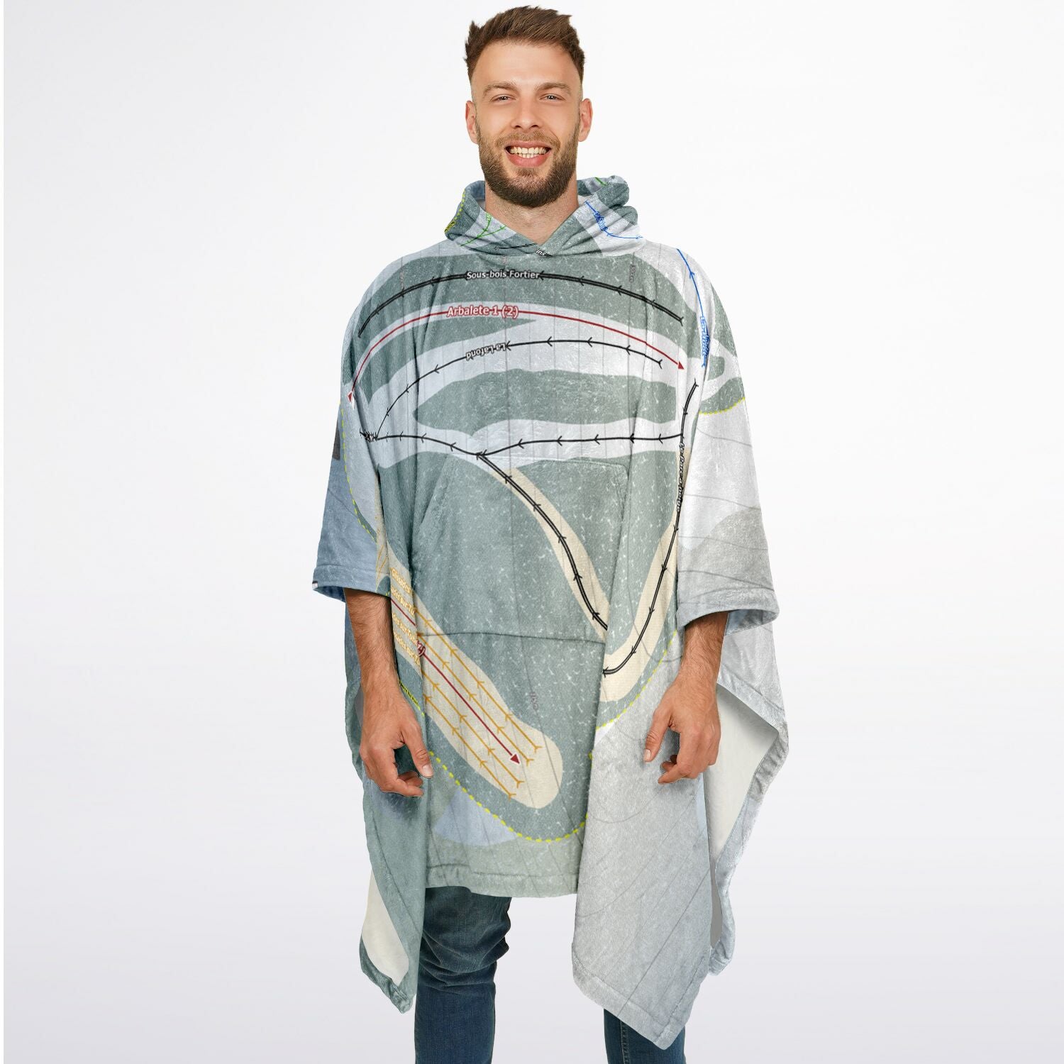 Mont Apic, Quebec Ski Resort Map Flannel Blanket Poncho