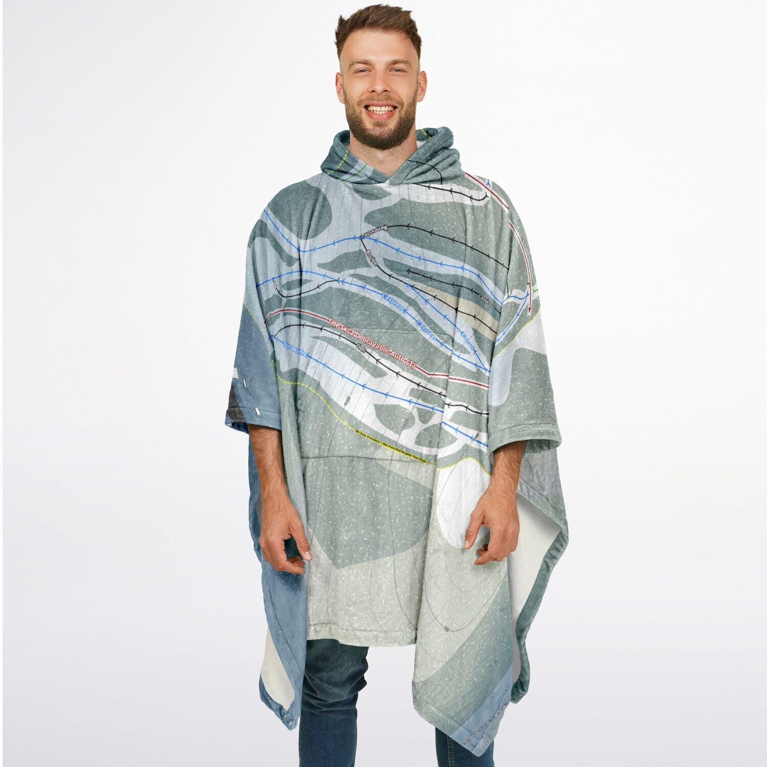 Mont Castor, Quebec Ski Resort Map Flannel Blanket Poncho