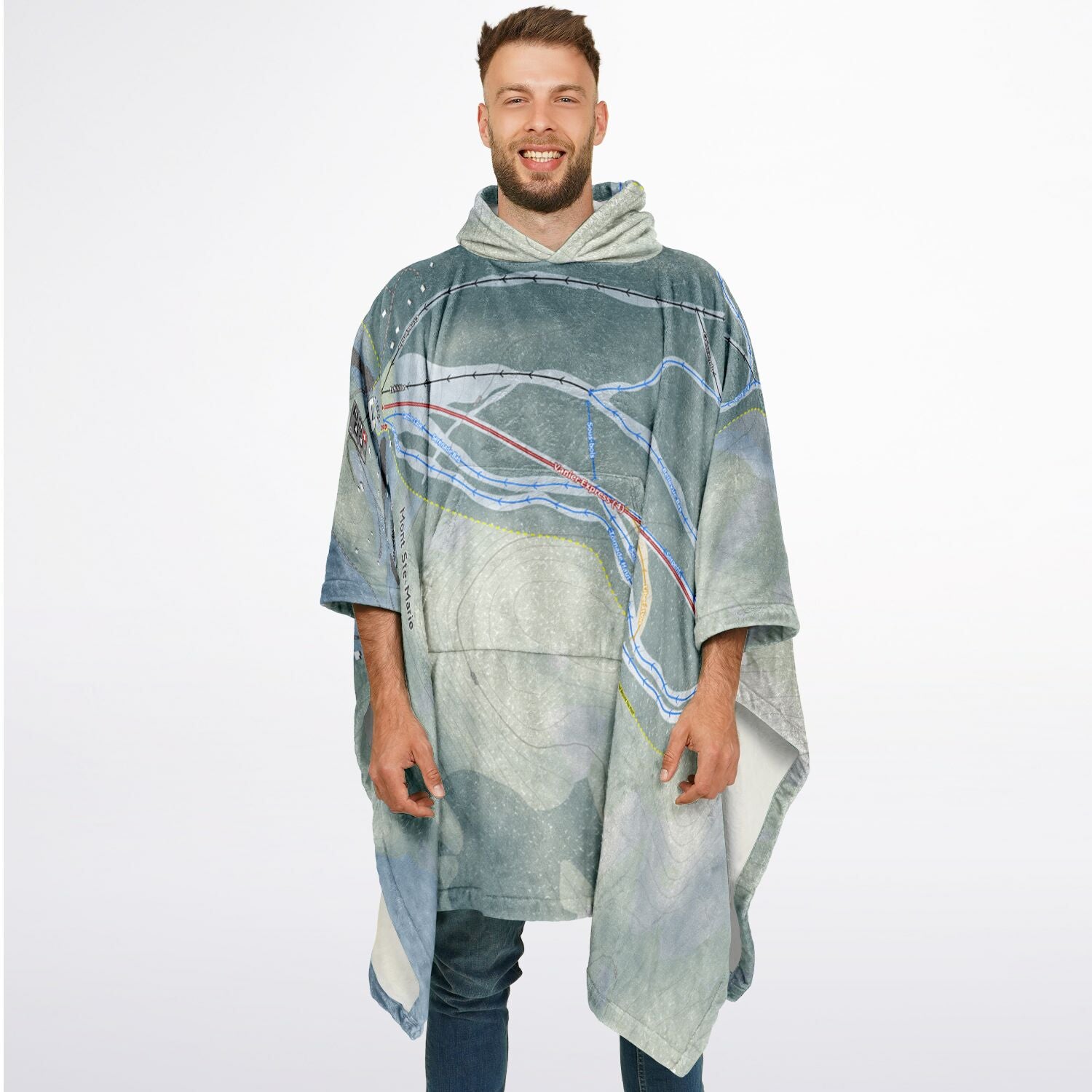 Mont Ste-Marie, Quebec Ski Resort Map Flannel Blanket Poncho