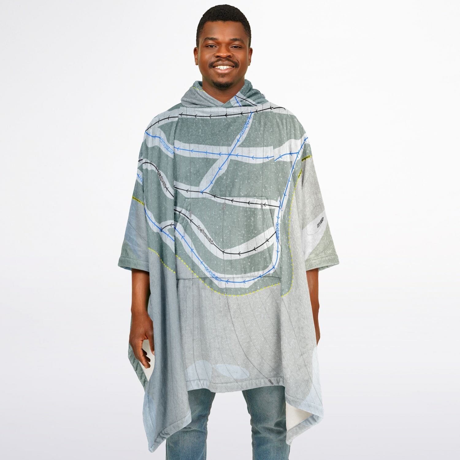 Mont Biencourt, Quebec Ski Resort Map Flannel Blanket Poncho