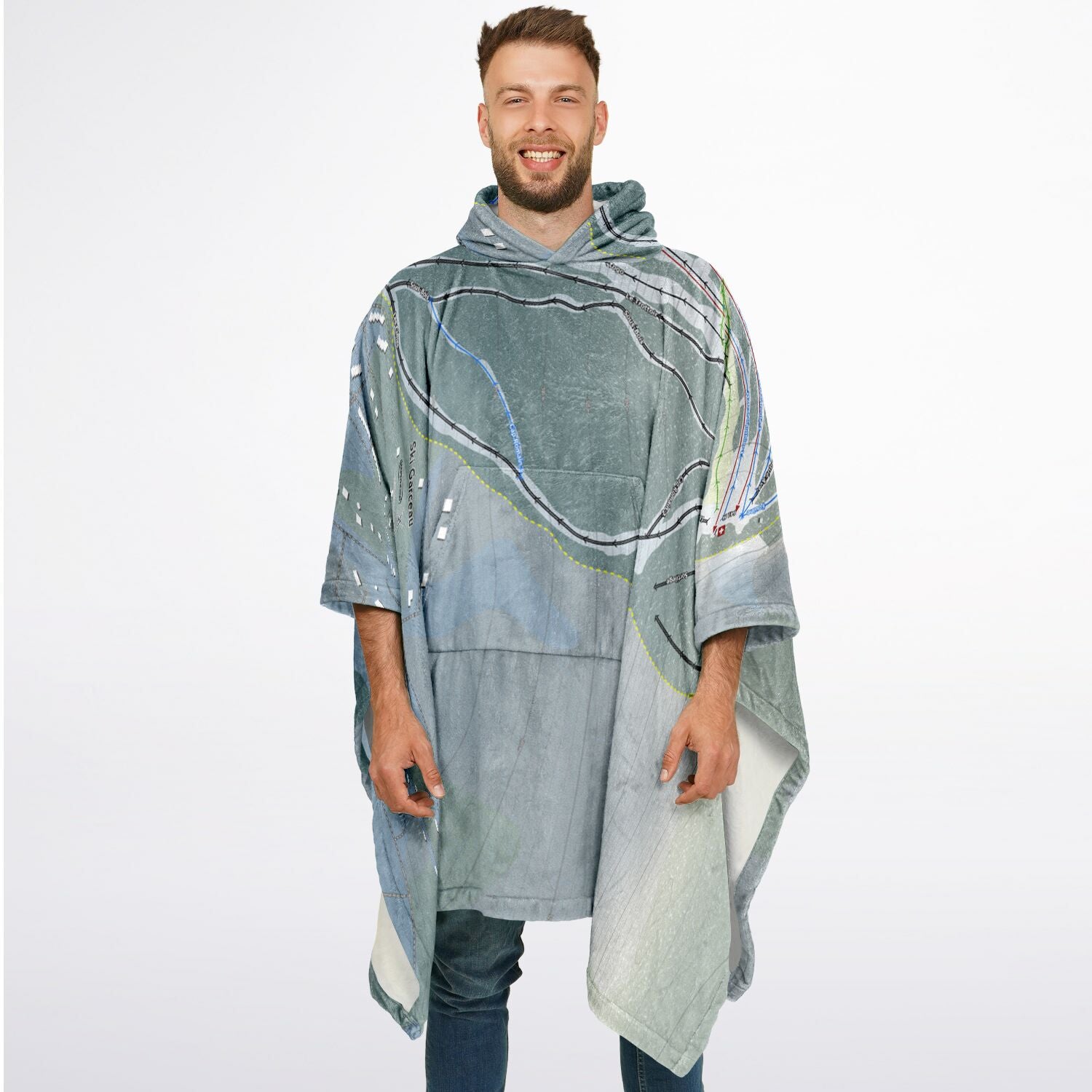 Ski Garceau, Quebec Ski Resort Map Flannel Blanket Poncho