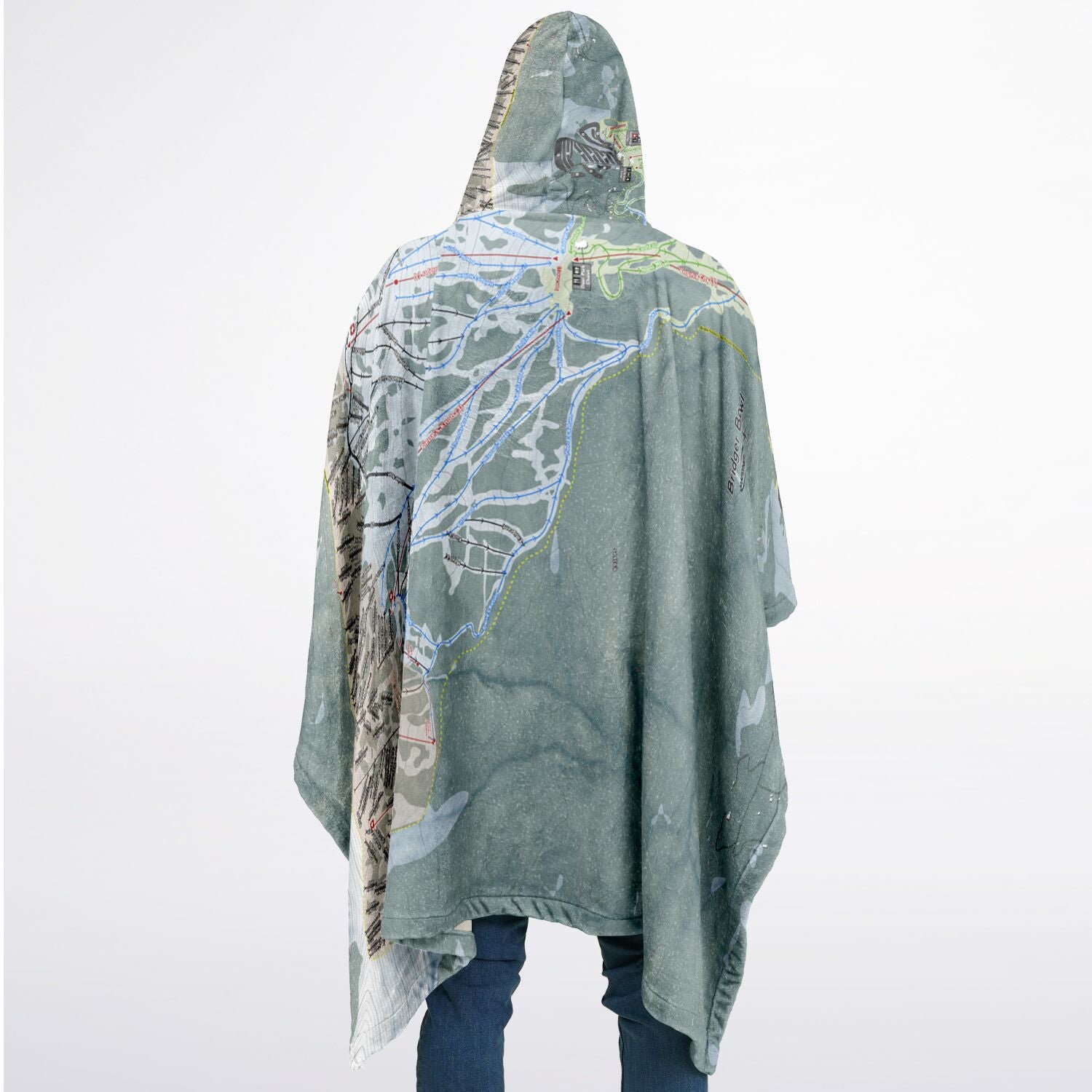 Bridger Bowl, Montana Ski Resort Map Flannel Blanket Poncho