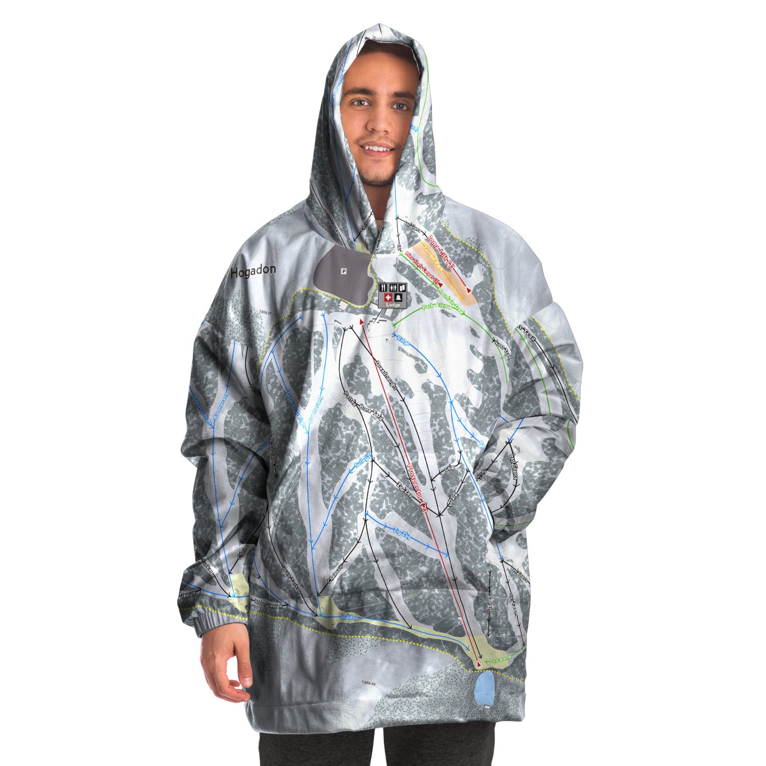 Hogadon, Wyoming Ski Trail Map Snug Hoodie