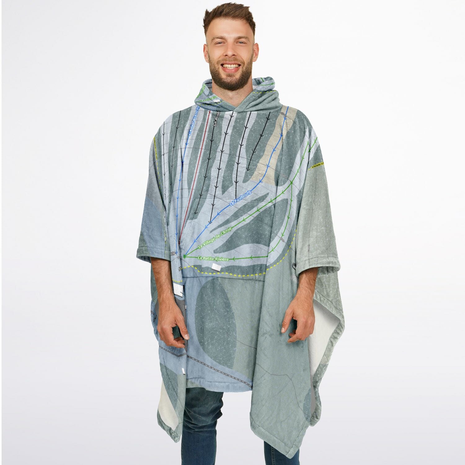 Centre De Plein Air Cap-Chat, Quebec Ski Resort Map Flannel Blanket Poncho