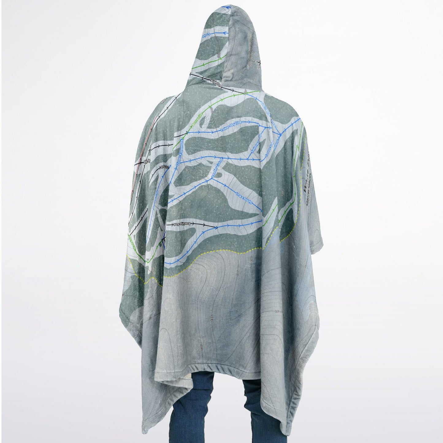 White Pine, Wyoming Ski Resort Map Flannel Blanket Poncho