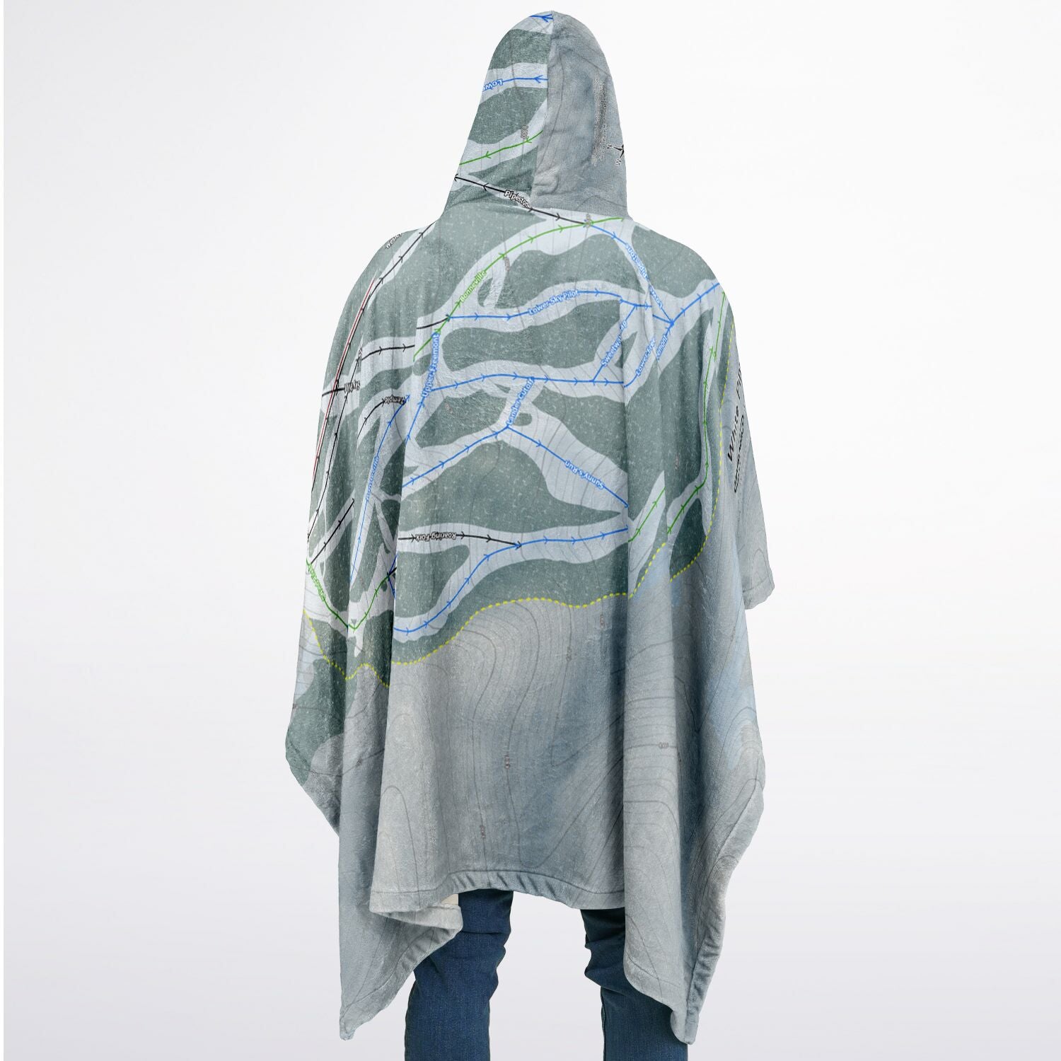 White Pine, Wyoming Ski Resort Map Flannel Blanket Poncho