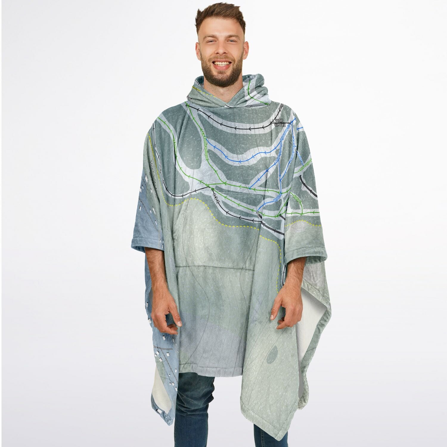 Mont Lac-Vert, Quebec Ski Resort Map Flannel Blanket Poncho