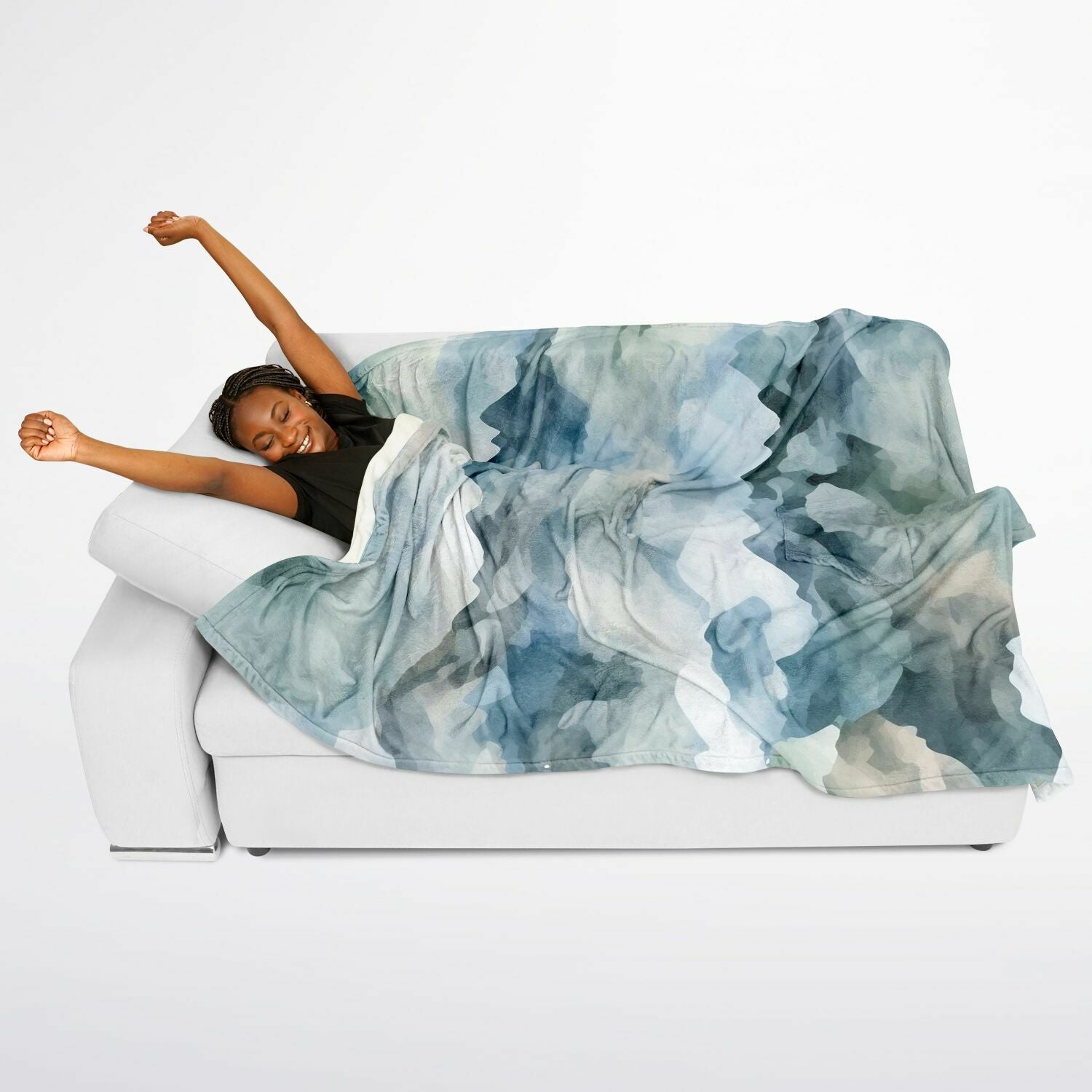 Watercolor Misty Mountain, Flannel Blanket Poncho