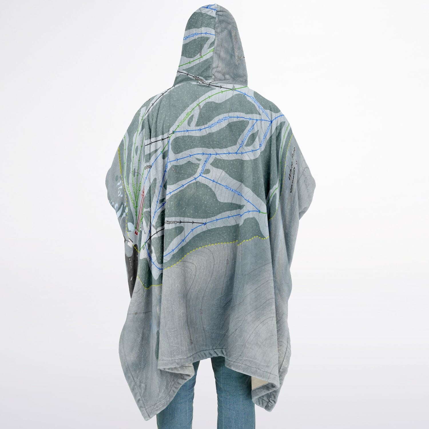 White Pine, Wyoming Ski Resort Map Flannel Blanket Poncho
