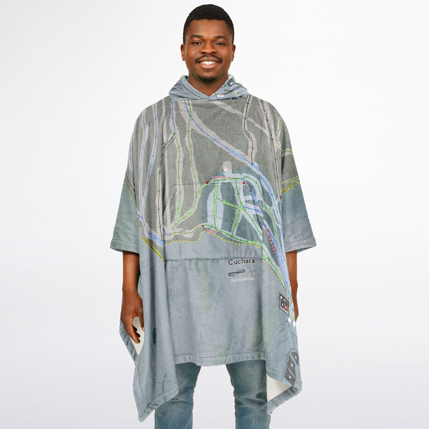 Cuchara Mountain, Colorado Ski Resort Map Flannel Blanket Poncho